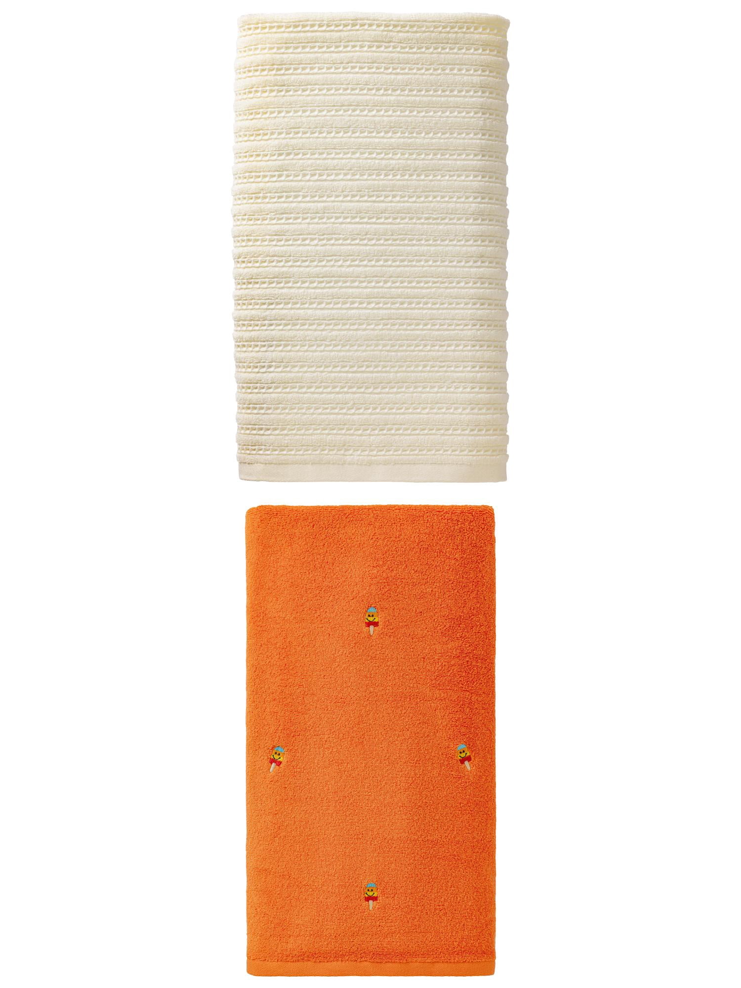 Unique Bargains Cozy Cotton Bath Towel 2 Pack Popsicle Orange/White 55" x 28"