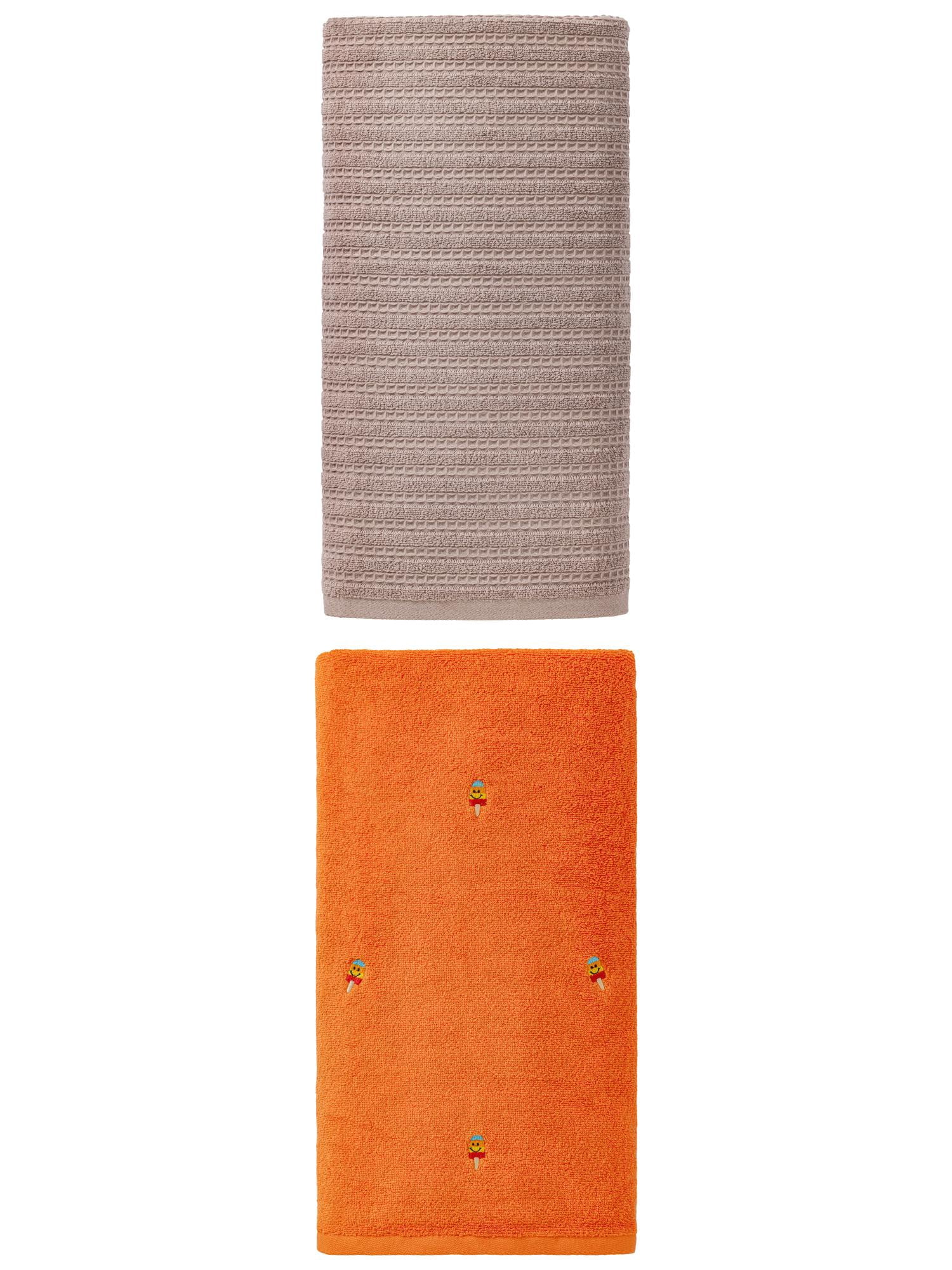 Unique Bargains Cozy Cotton Bath Towel 2 Pack Popsicle Orange/Grey 55" x 28"