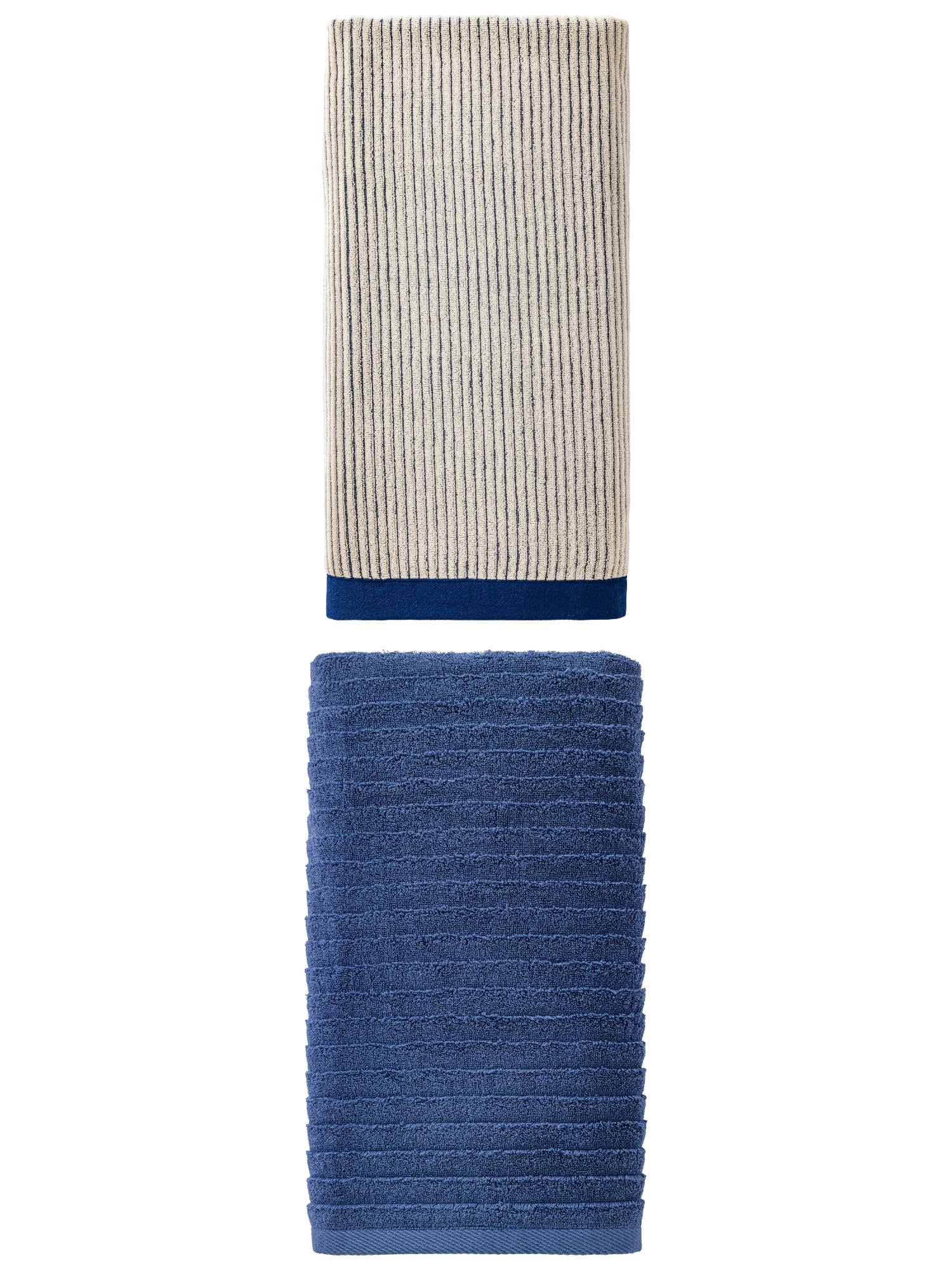 Unique Bargains Cozy Premium Absorbent Cotton Bath Towel 2 Pack Blue/Dark Blue 55" x 28"