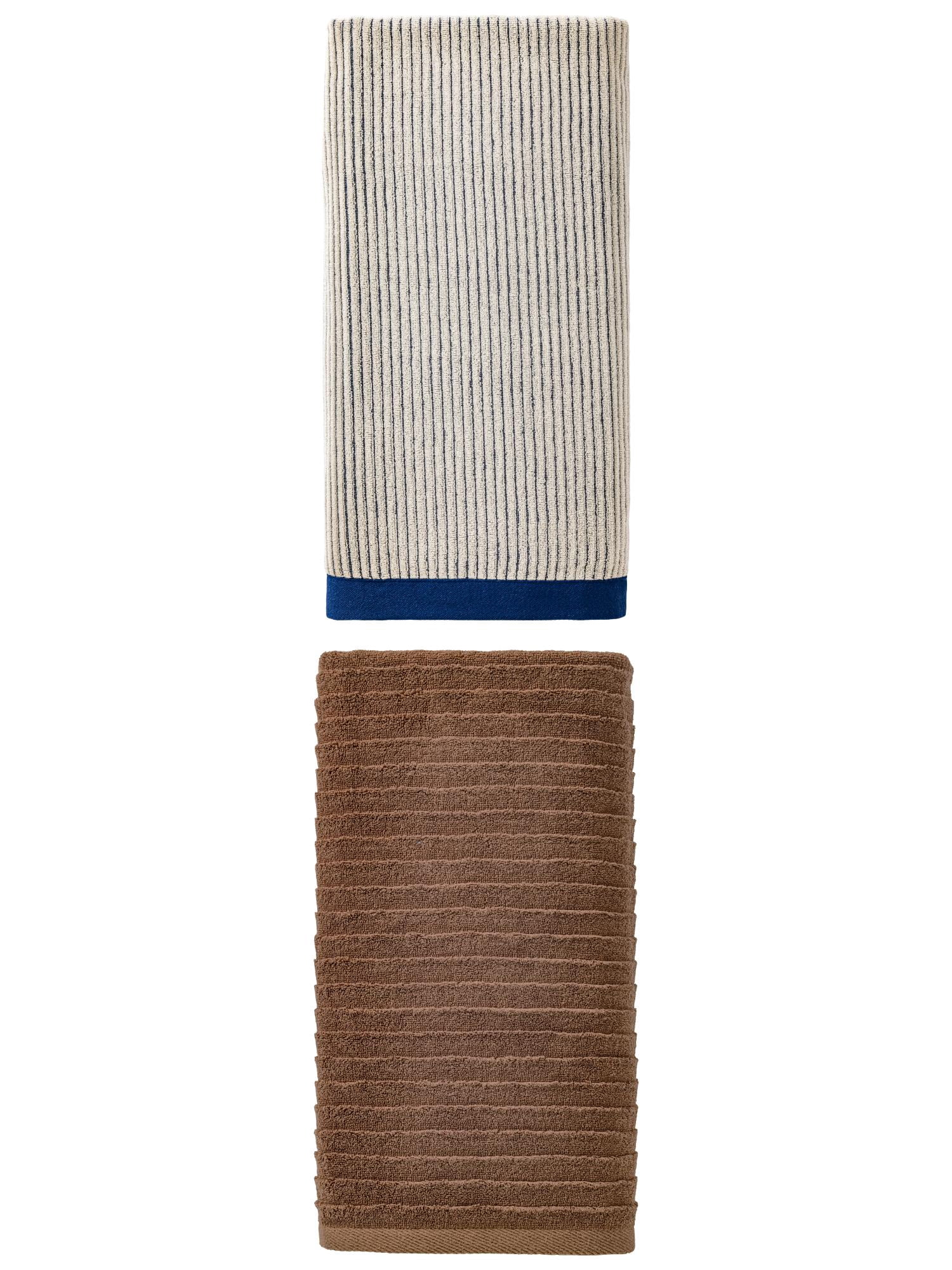 Unique Bargains Cozy Premium Absorbent Cotton Bath Towel 2 Pack Blue/Dark Brown 55" x 28"