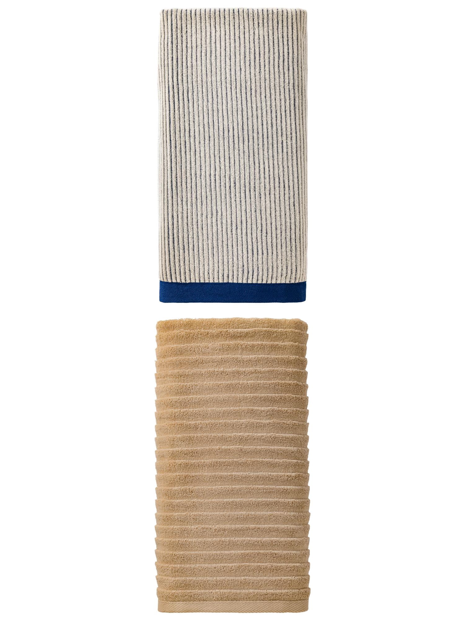 Unique Bargains Cozy Premium Absorbent Cotton Bath Towel 2 Pack Blue/Light Brown 55" x 28"