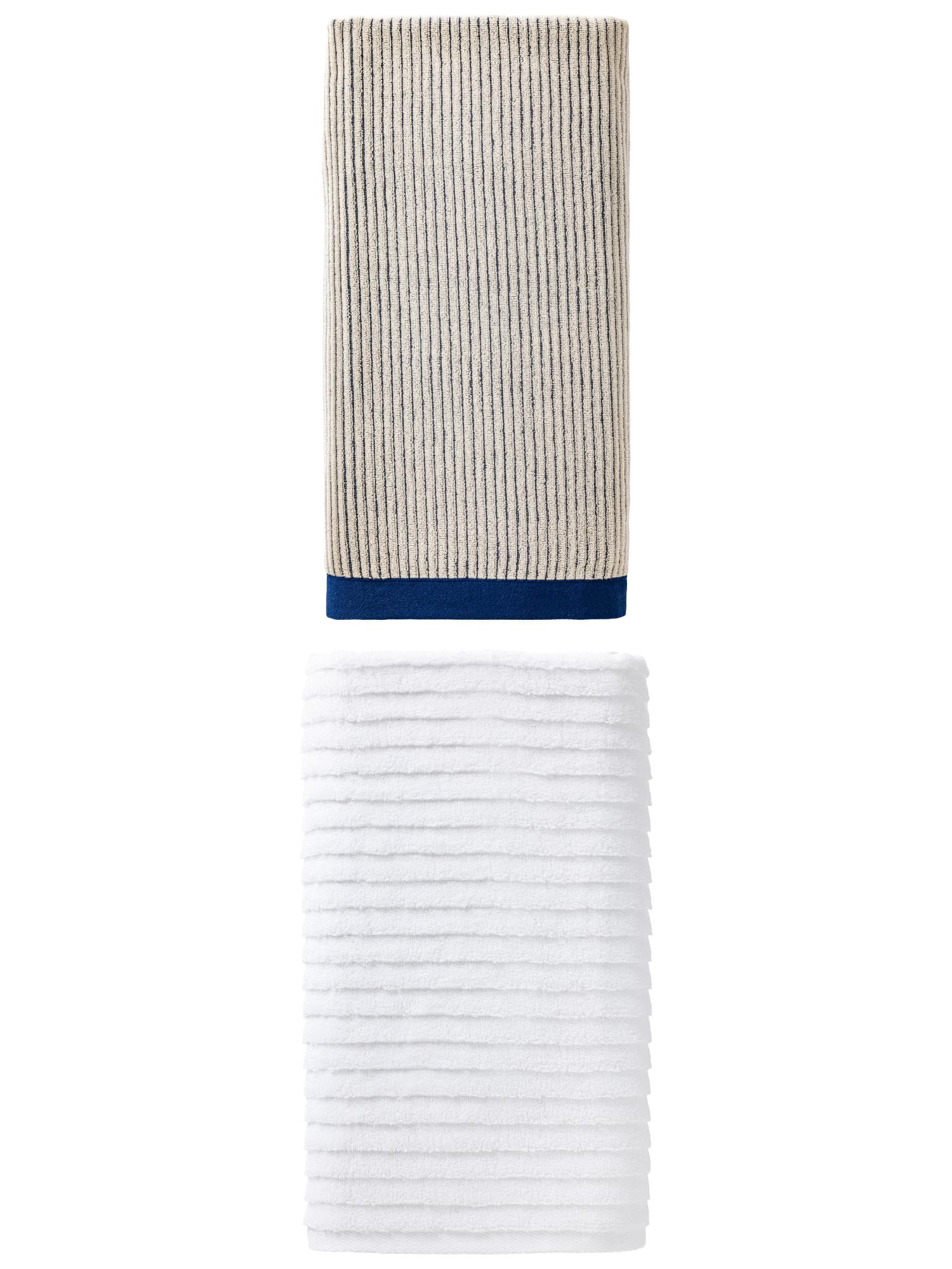 Unique Bargains Cozy Premium Absorbent Cotton Bath Towel 2 Pack Blue/White 55" x 28"