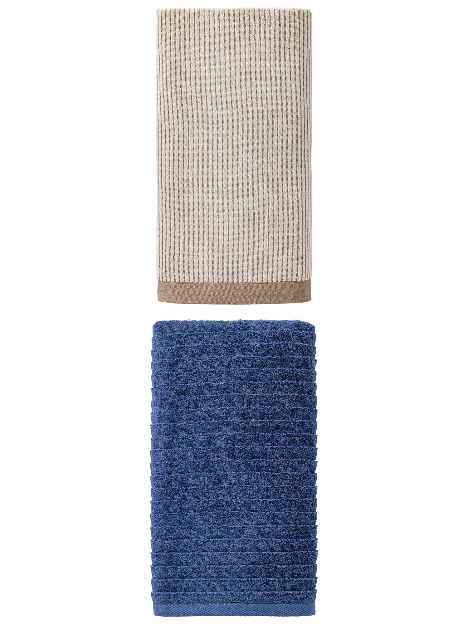 Unique Bargains Cozy Premium Absorbent Cotton Bath Towel 2 Pack Brown/Dark Blue 55" x 28"