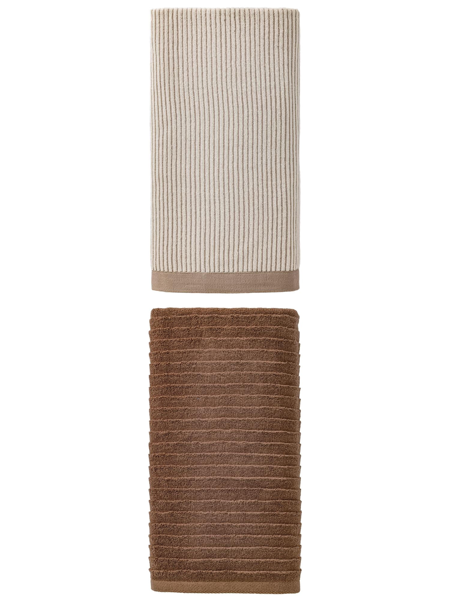 Unique Bargains Cozy Premium Absorbent Cotton Bath Towel 2 Pack Brown/Dark Brown 55" x 28"
