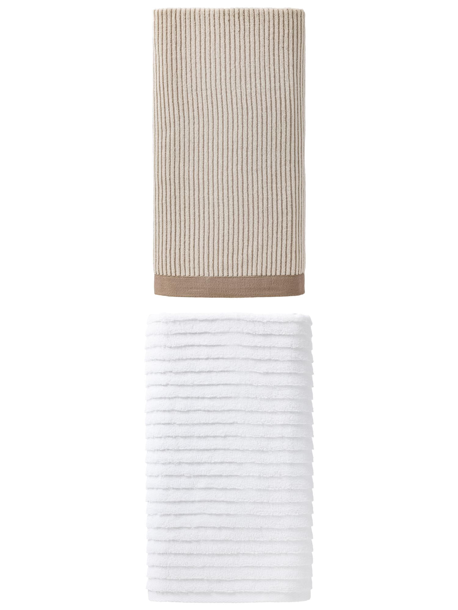 Unique Bargains Cozy Premium Absorbent Cotton Bath Towel 2 Pack Brown/White 55" x 28"