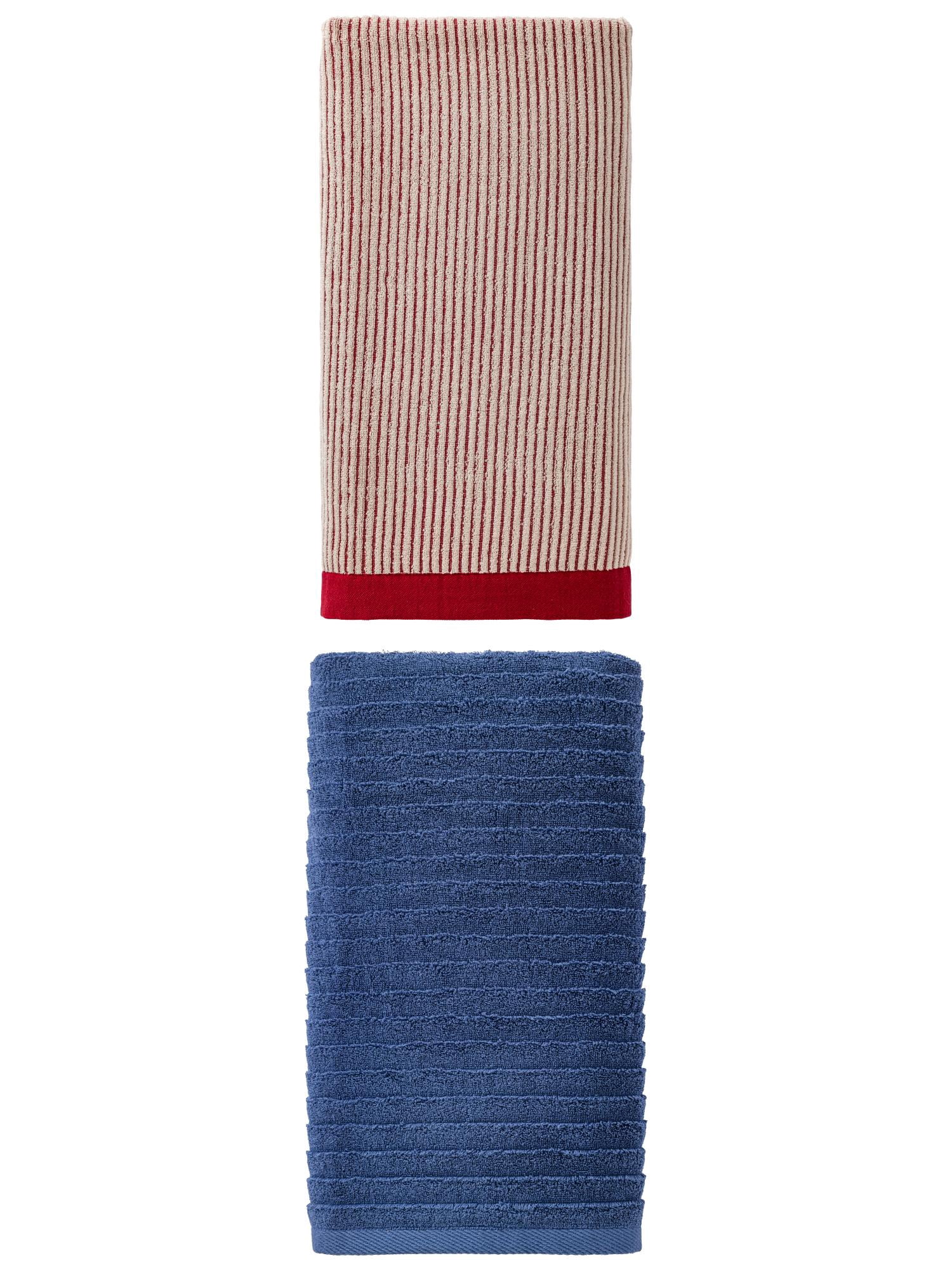Unique Bargains Cozy Premium Absorbent Cotton Bath Towel 2 Pack Red/Dark Blue 55" x 28"