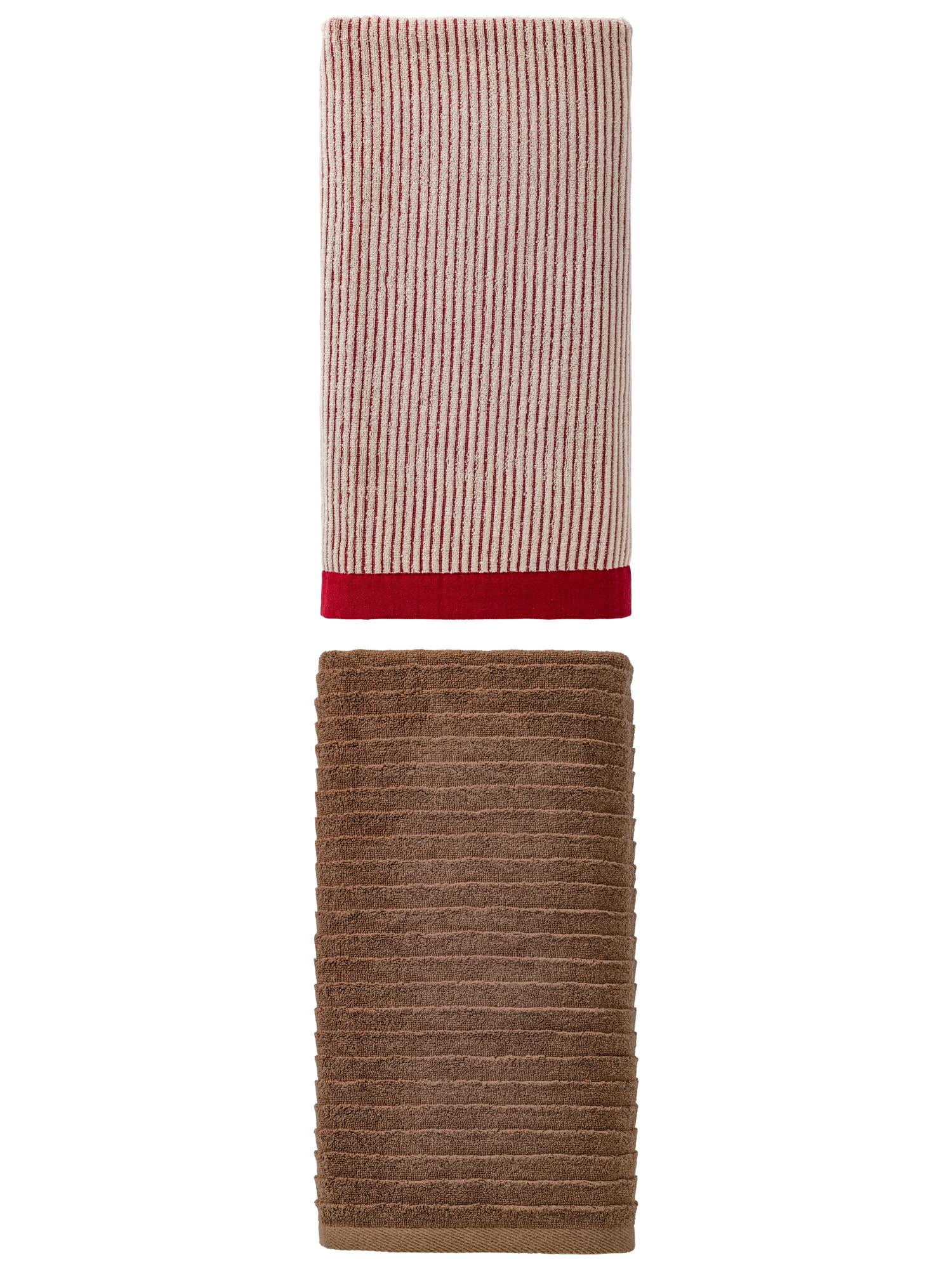 Unique Bargains Cozy Premium Absorbent Cotton Bath Towel 2 Pack Red/Dark Brown 55" x 28"