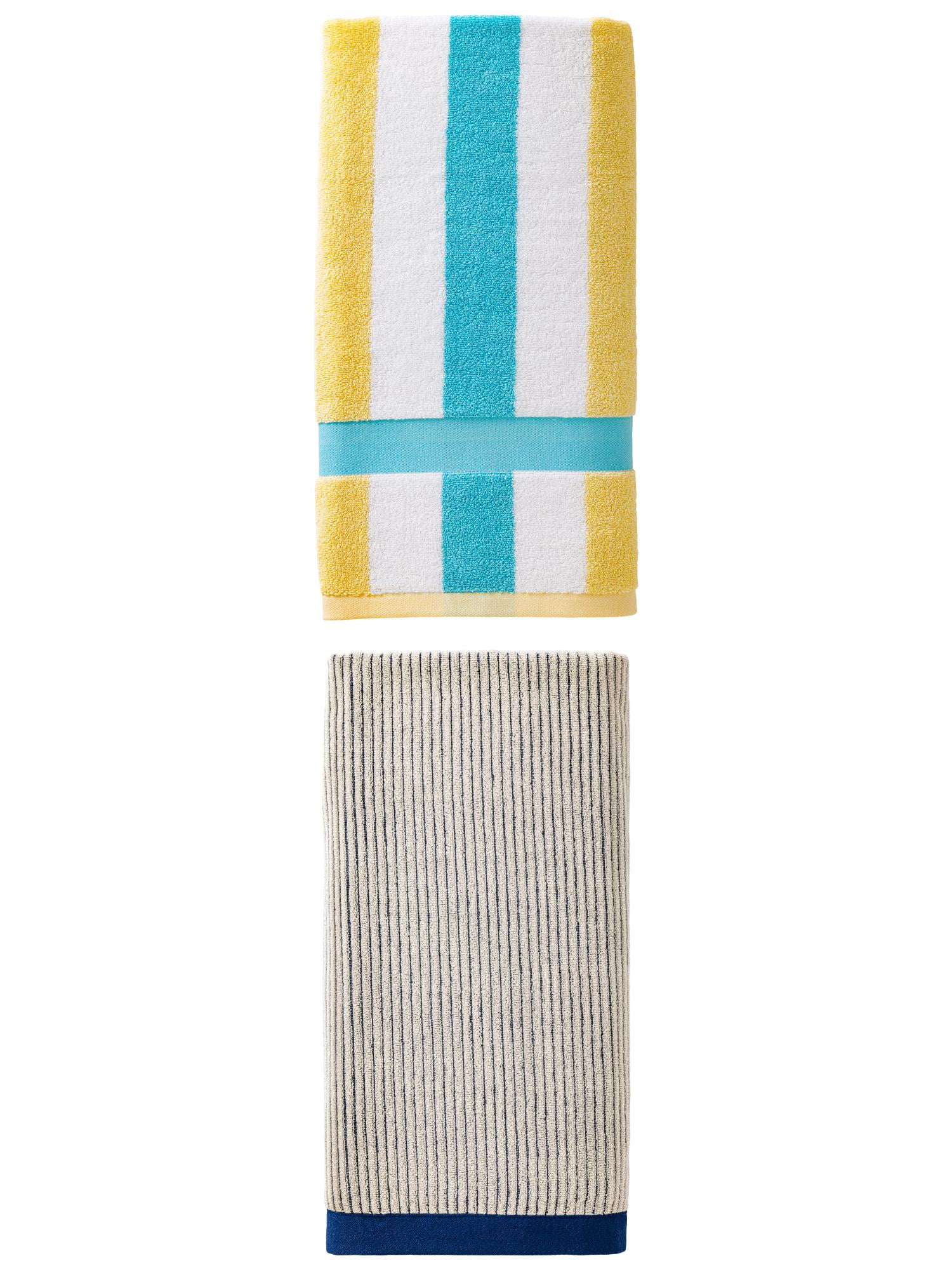 Unique Bargains Cozy Premium Cotton Striped Bath Towel 2 Pack Blue/Lake Blue 55" x 28"