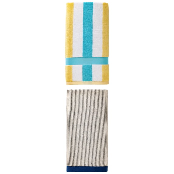Unique Bargains Cozy Premium Cotton Striped Bath Towel 2 Pack Blue/Lake Blue 55" x 28"