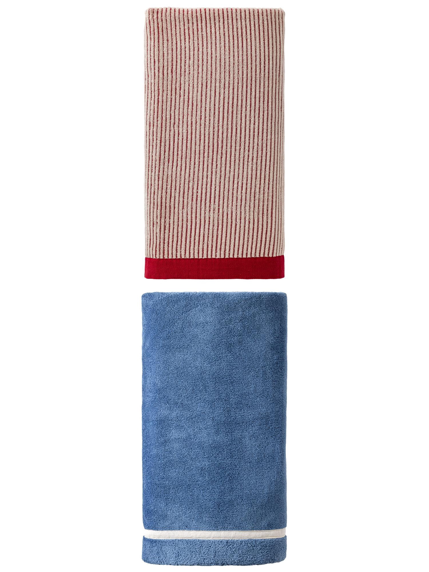 Unique Bargains 2Pcs Soft Quick Dry Coral Fleece Bath Towel Dark Blue/Red 63"x31"/55"x28"