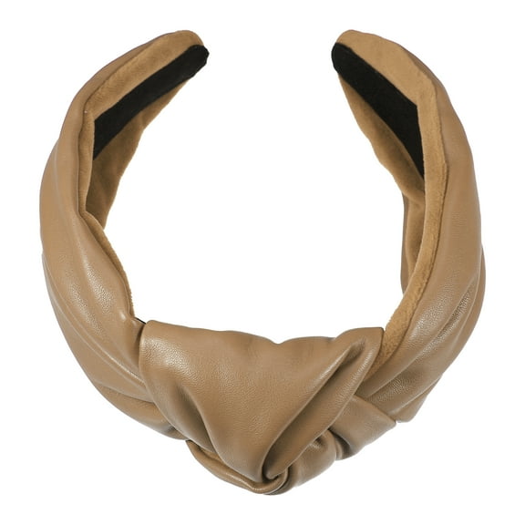 Unique Bargains Cross Knotted PU Leather Hairbands Non-slip Fashion Wide Headband for Women Brown 2.78''x1.73''