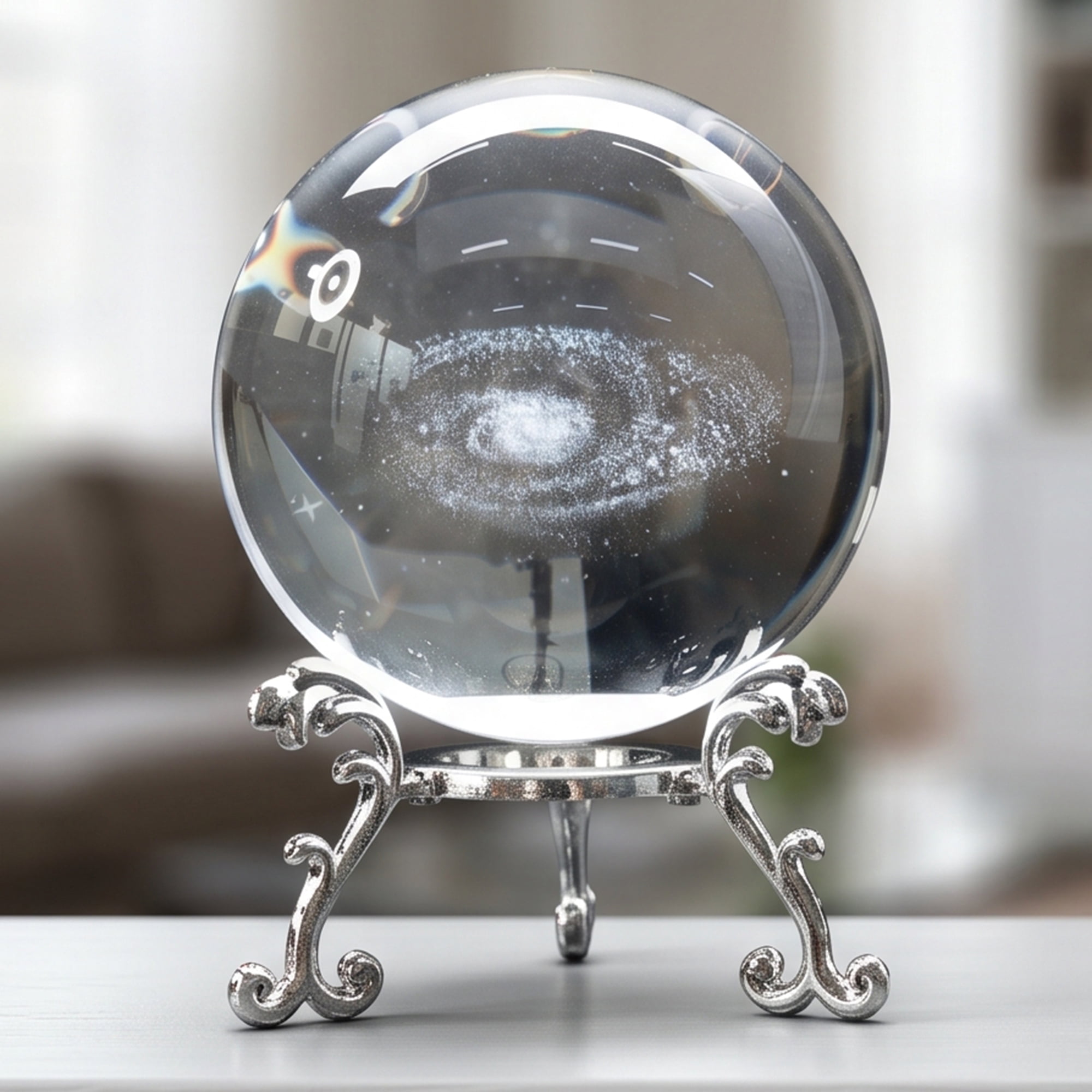 Unique Bargains Crystal Ball Figurine 3D Glass Paperweight with Base Clear Style B