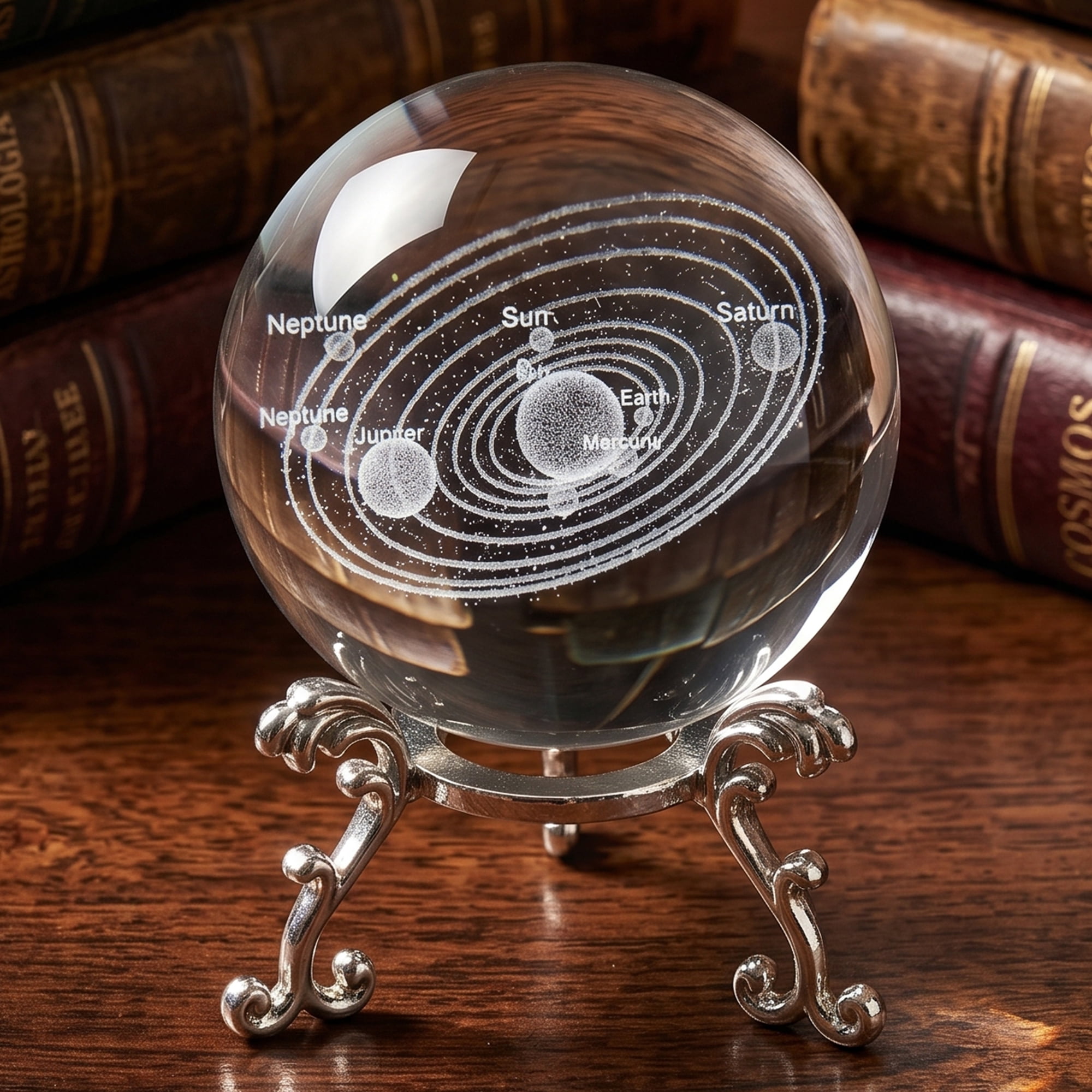Unique Bargains Crystal Ball Figurine 3D Glass Paperweight with Base Clear Style C