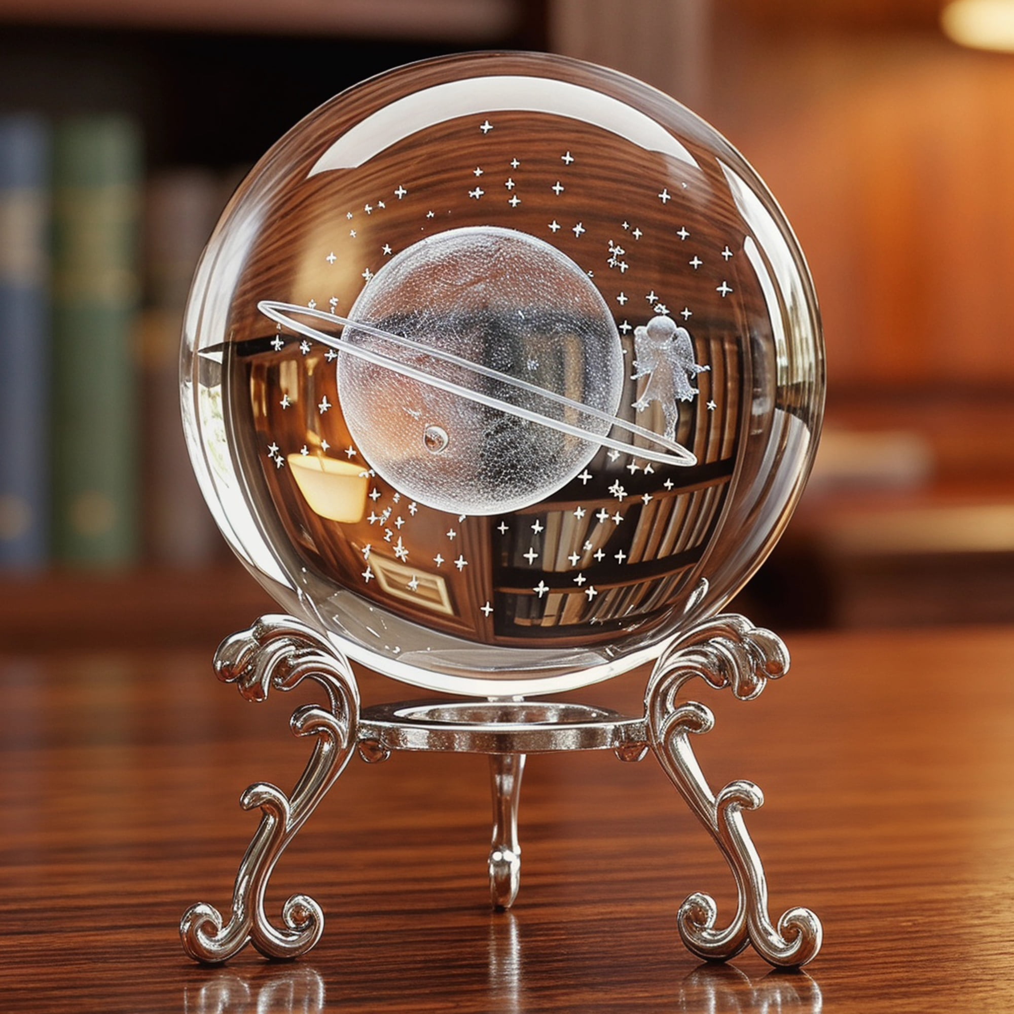 Unique Bargains Crystal Ball Figurine 3D Glass Paperweight with Base Clear Style E