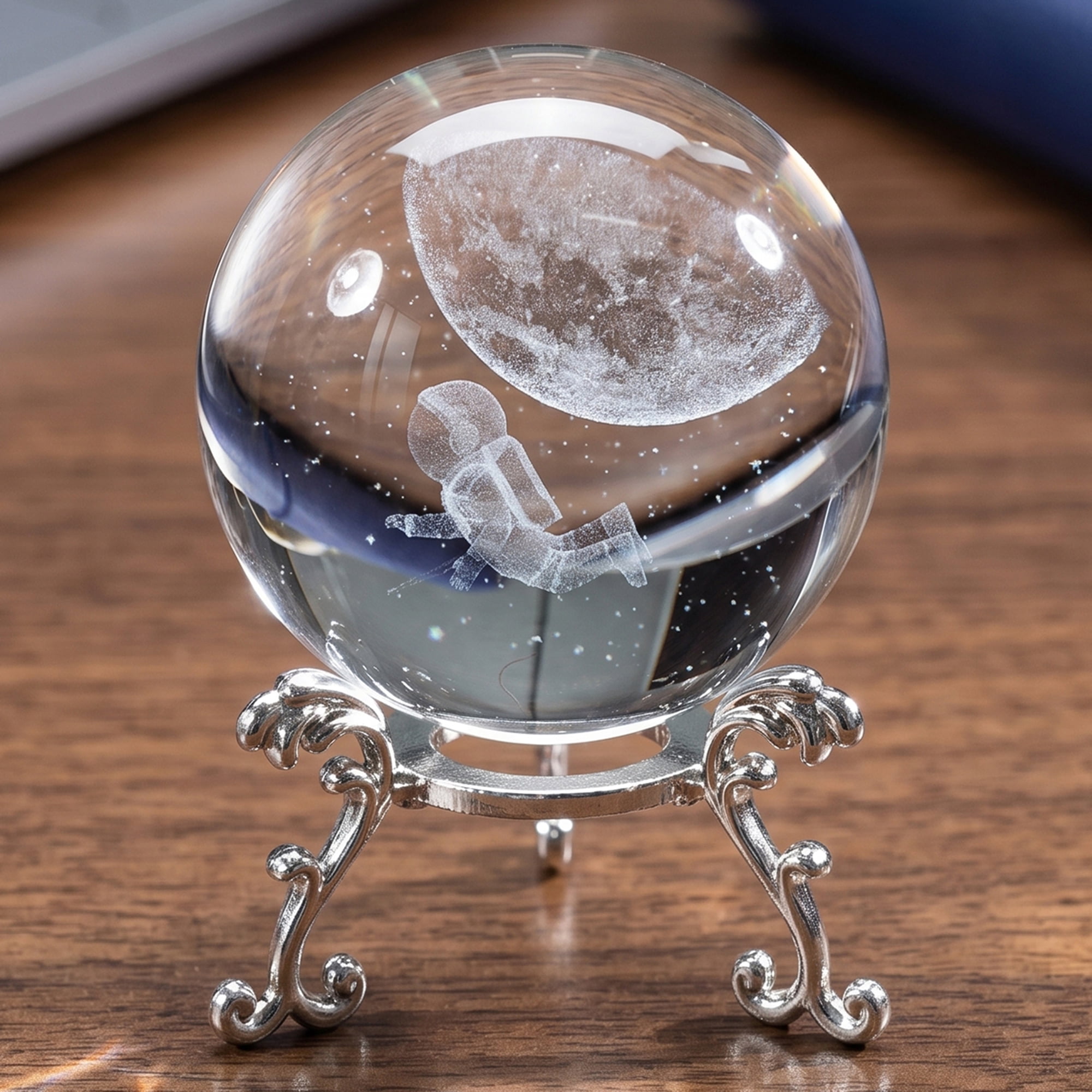 Unique Bargains Crystal Ball Figurine 3D Glass Paperweight with Base Clear Style G