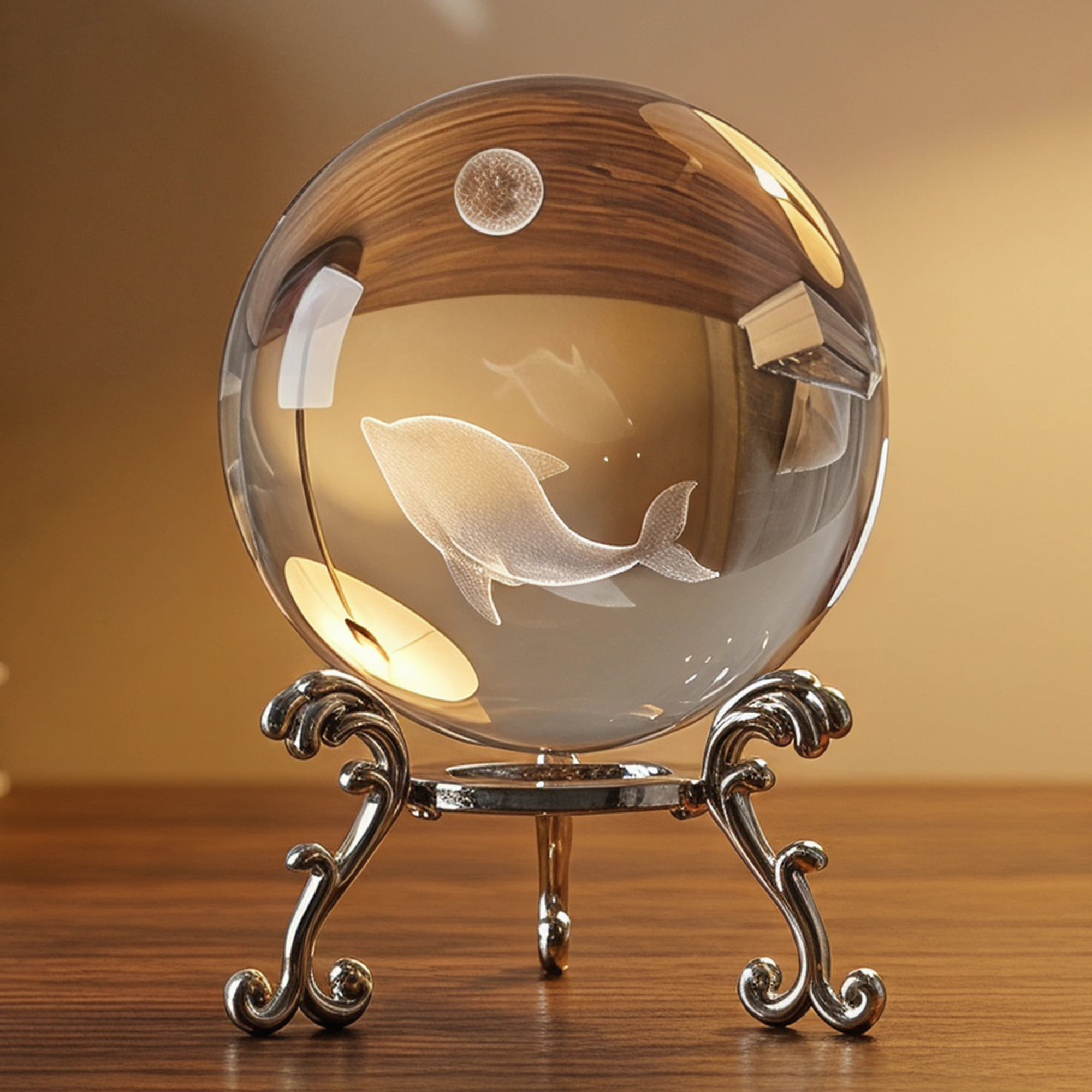 Unique Bargains Crystal Ball Figurine 3D Glass Paperweight with Base Clear Style K