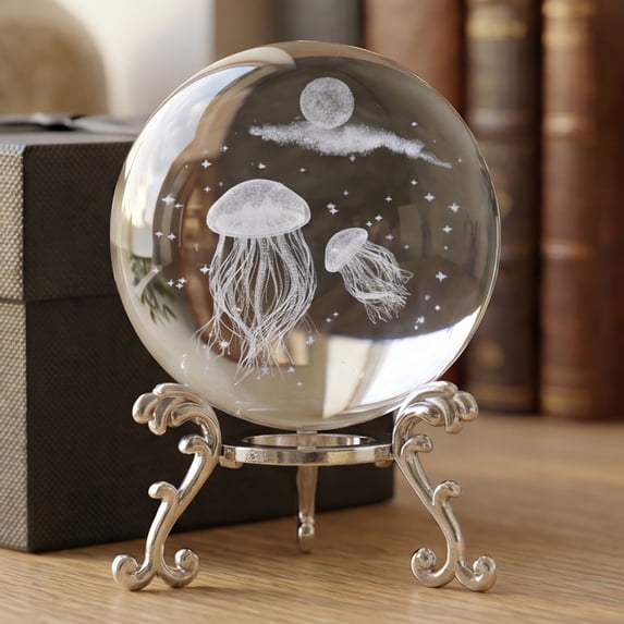Unique Bargains Crystal Ball Figurine 3D Glass Paperweight with Base Clear Style N