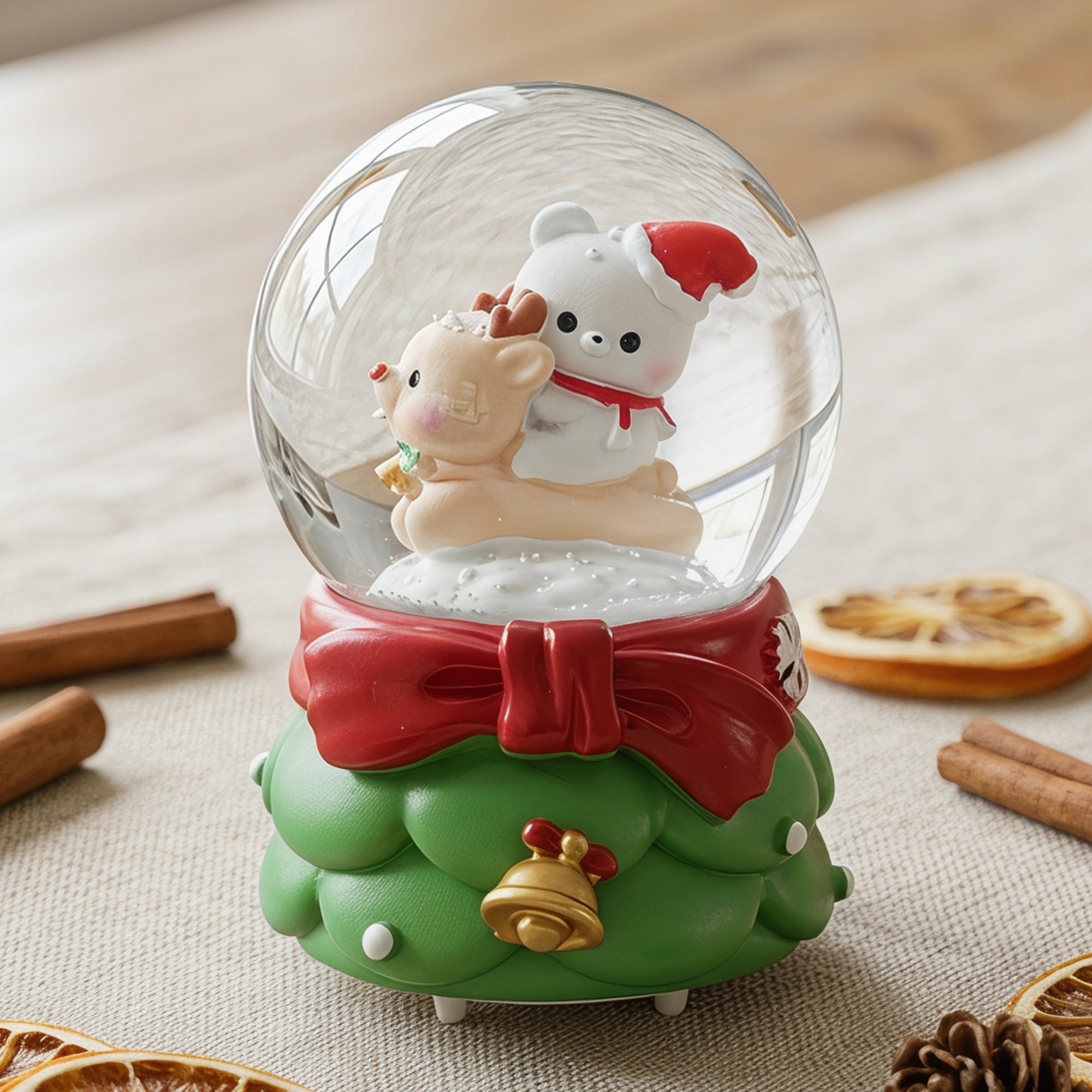 Unique Bargains Crystal Ball Shatterproof LED Glitter Snow Green B 2.6" x 2.6" x 3.7"