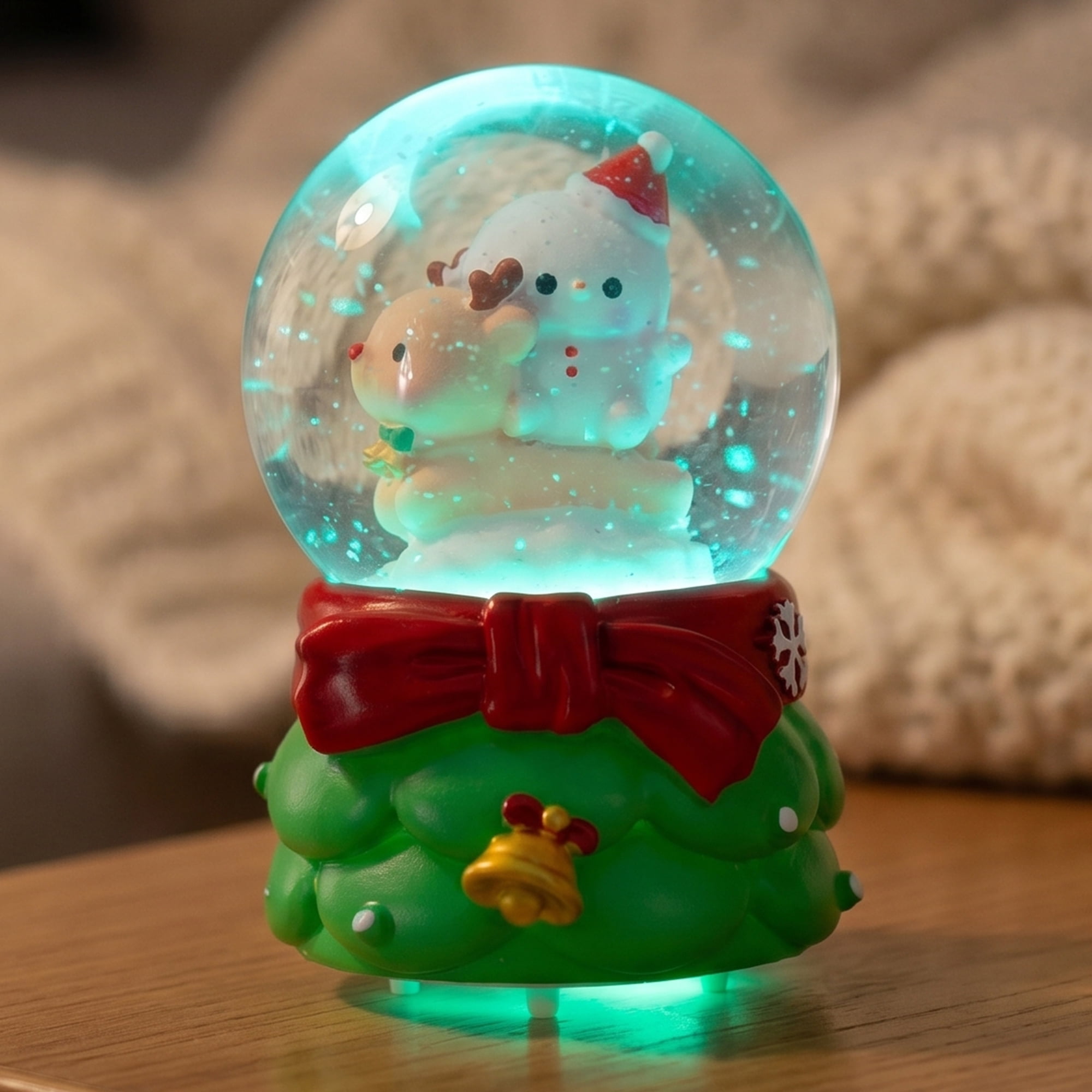 Unique Bargains Crystal Ball Shatterproof LED Glitter Globe Green D 2.6" x 2.6" x 3.7"