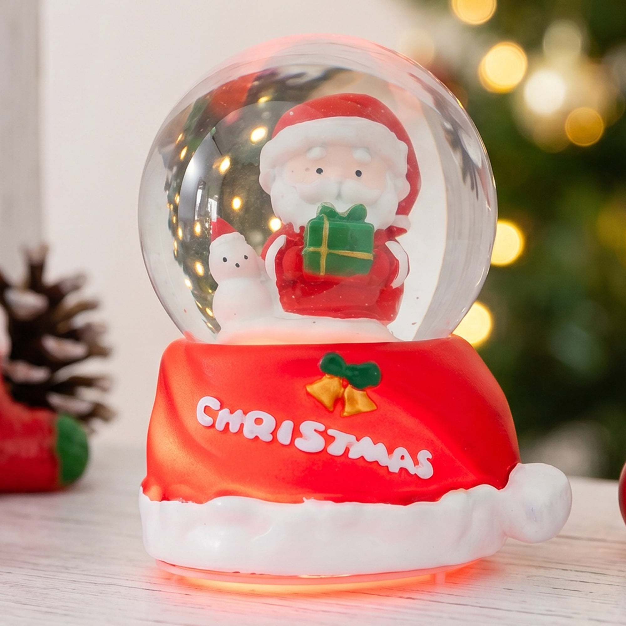 Unique Bargains Crystal Ball Shatterproof LED Glitter Snow Globe Red A 2.6" x 2.6" x 3.7"