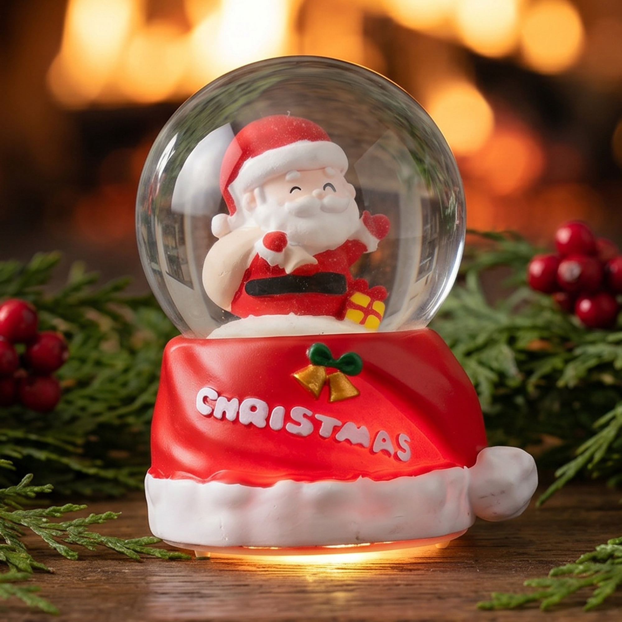 Unique Bargains Crystal Ball Shatterproof LED Glitter Snow Globe Red B 2.6" x 2.6" x 3.7"