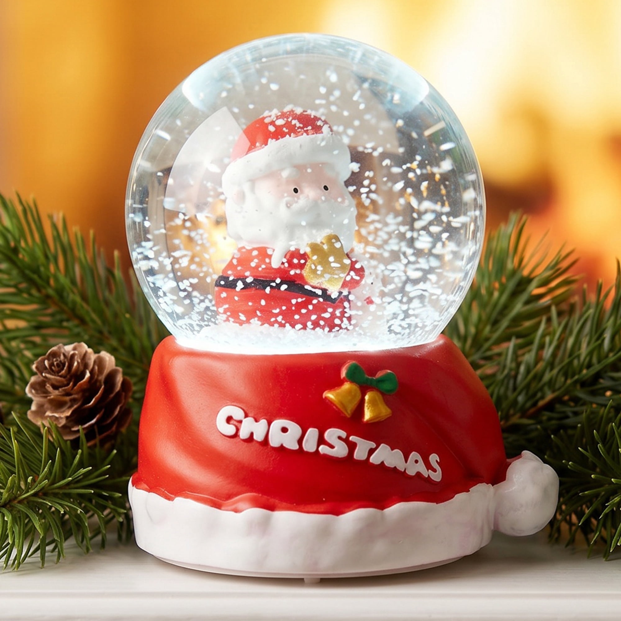 Unique Bargains Crystal Ball Shatterproof LED Glitter Snow Globe Red C 2.6" x 2.6" x 3.7"