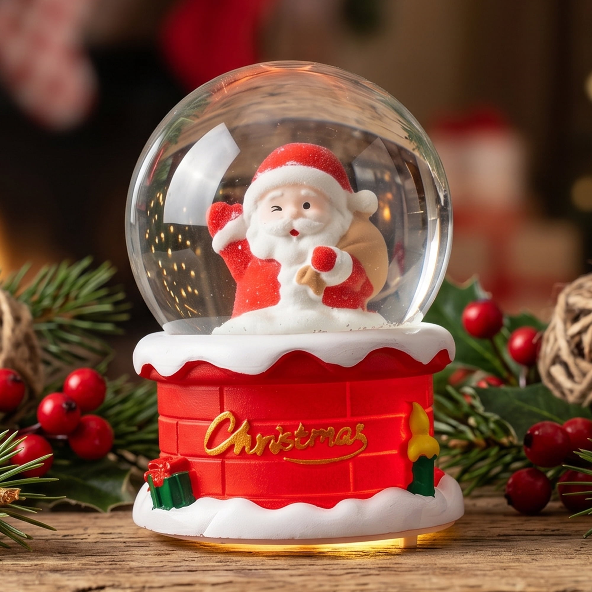 Unique Bargains Crystal Ball Shatterproof LED Glitter Snow Globe Red F 2.6" x 2.6" x 3.7"