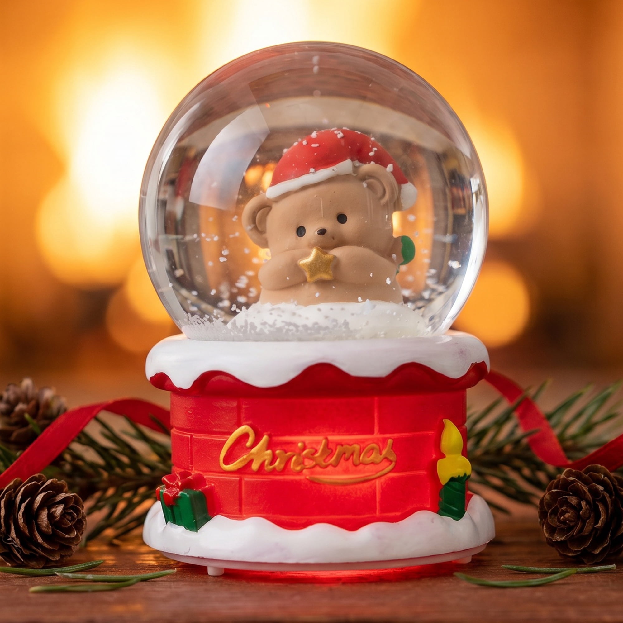 Unique Bargains Crystal Ball Shatterproof LED Glitter Snow Globe Red G 2.6" x 2.6" x 3.7"