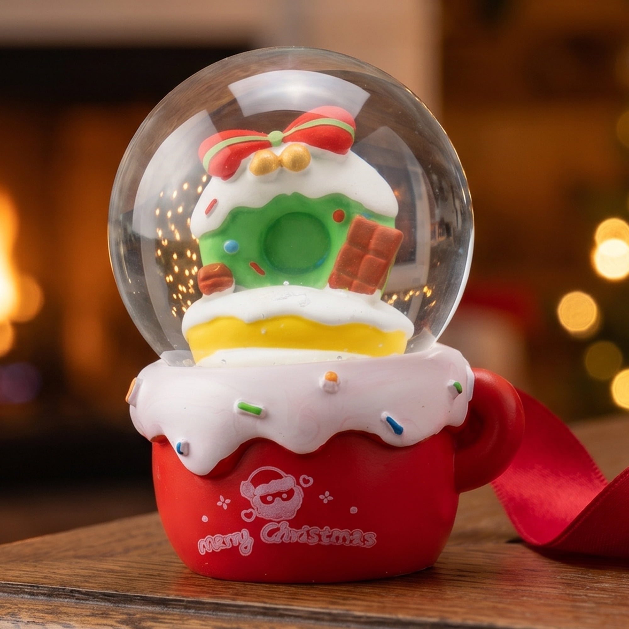 Unique Bargains Crystal Ball Shatterproof LED Glitter Snow Globe Red K 2.6" x 2.6" x 3.7"