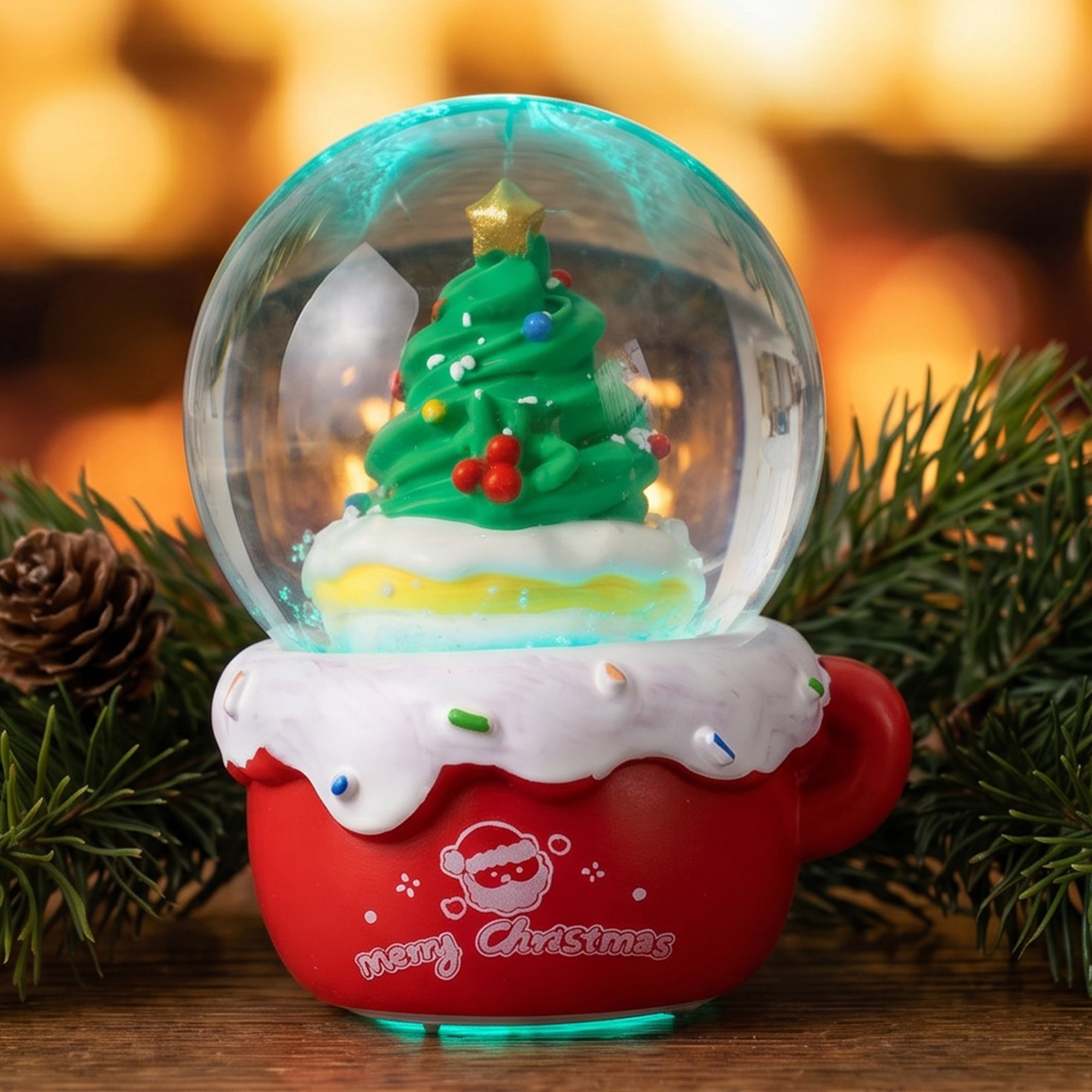 Unique Bargains Crystal Ball Shatterproof LED Glitter Snow Globe Red L 2.6" x 2.6" x 3.7"