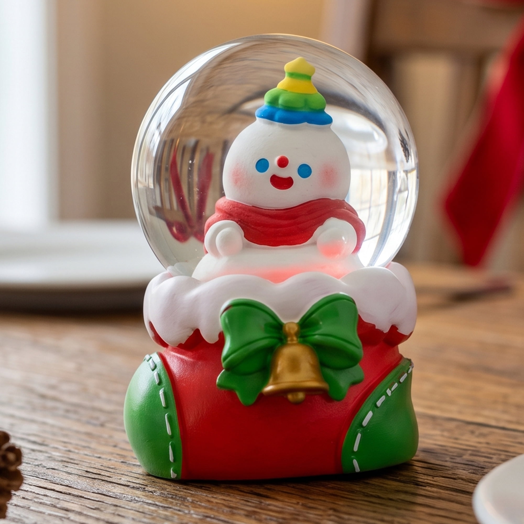 Unique Bargains Crystal Ball Shatterproof LED Glitter Snow Globe Red P 2.6" x 2.6" x 3.7"