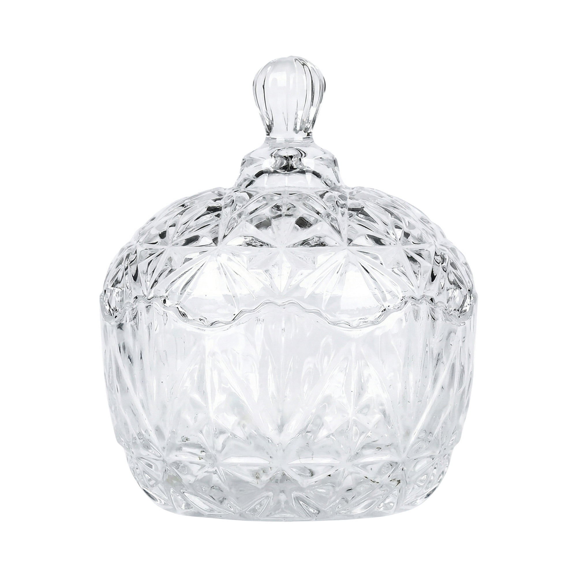 Unique Bargains Crystal Glass Candy Dish With Lid Clear 4.1" x 4.1" x 5.5"