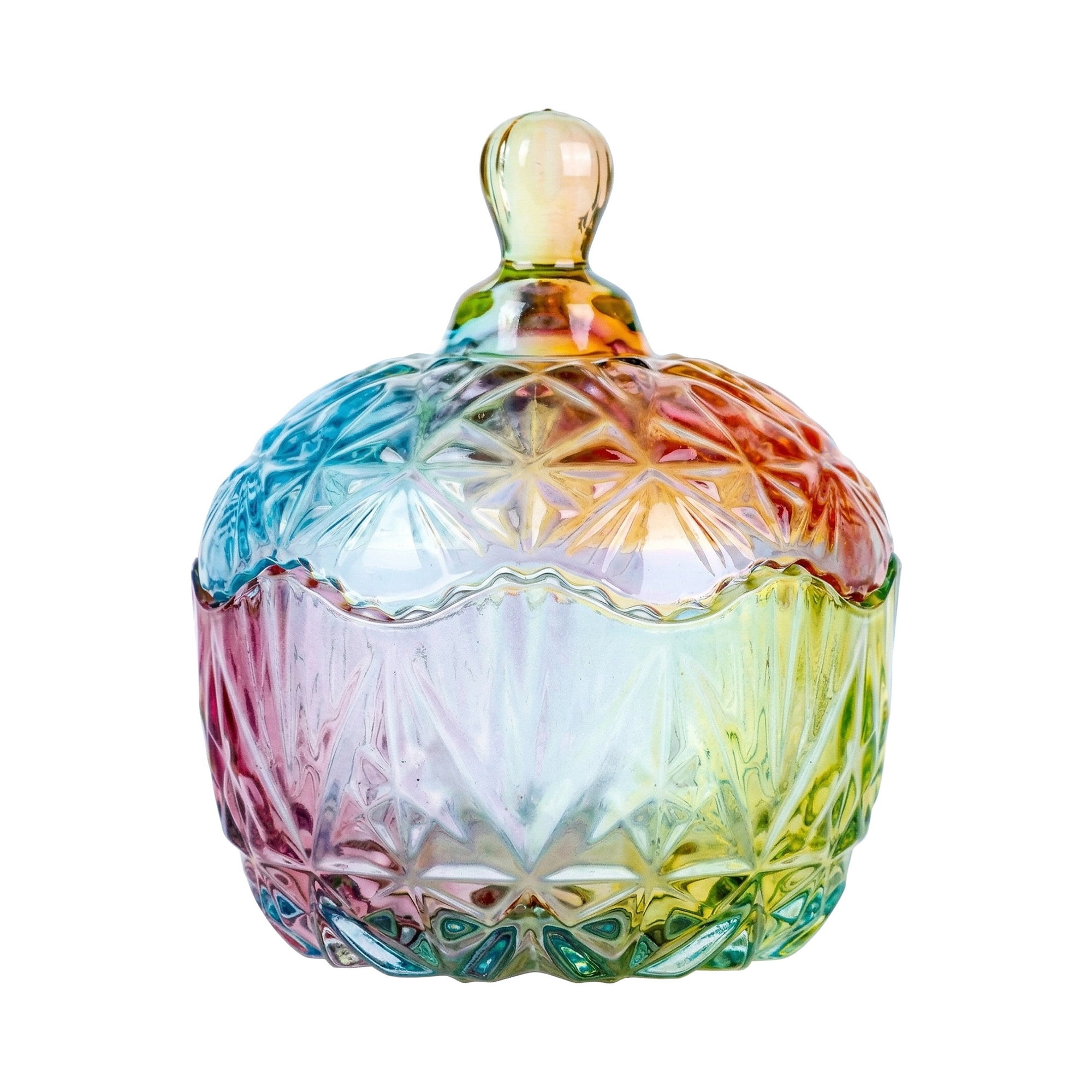 Unique Bargains Crystal Glass Candy Dish With Lid Colorful 4.1" x 4.1" x 5.5"