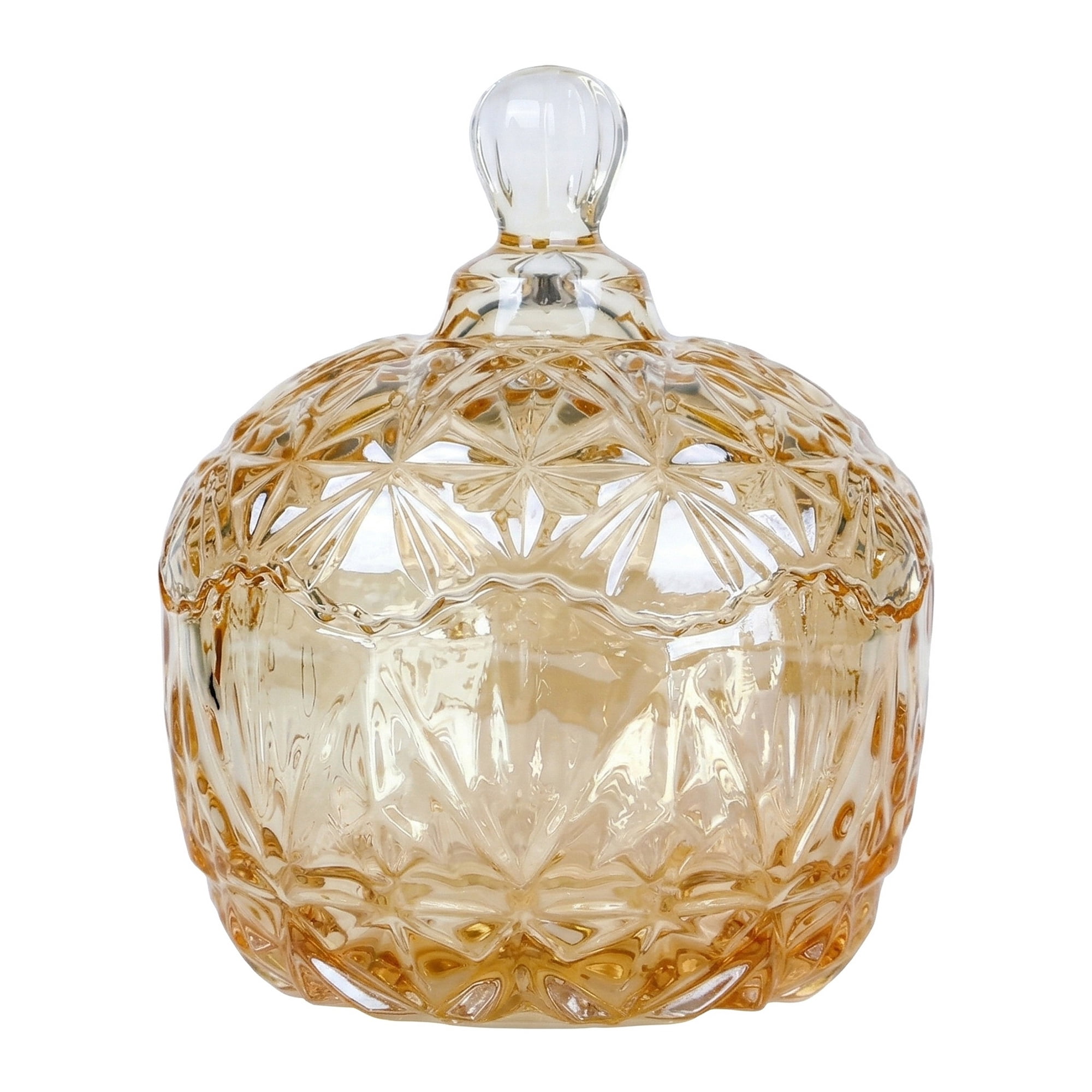 Unique Bargains Crystal Glass Candy Dish With Lid Gold 4.1" x 4.1" x 5.5"