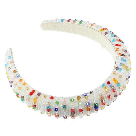 Unique Bargains Crystal Headband Rhinestone Hairband for Women 1.2 Inch Wide 1 Pcs Pearl White