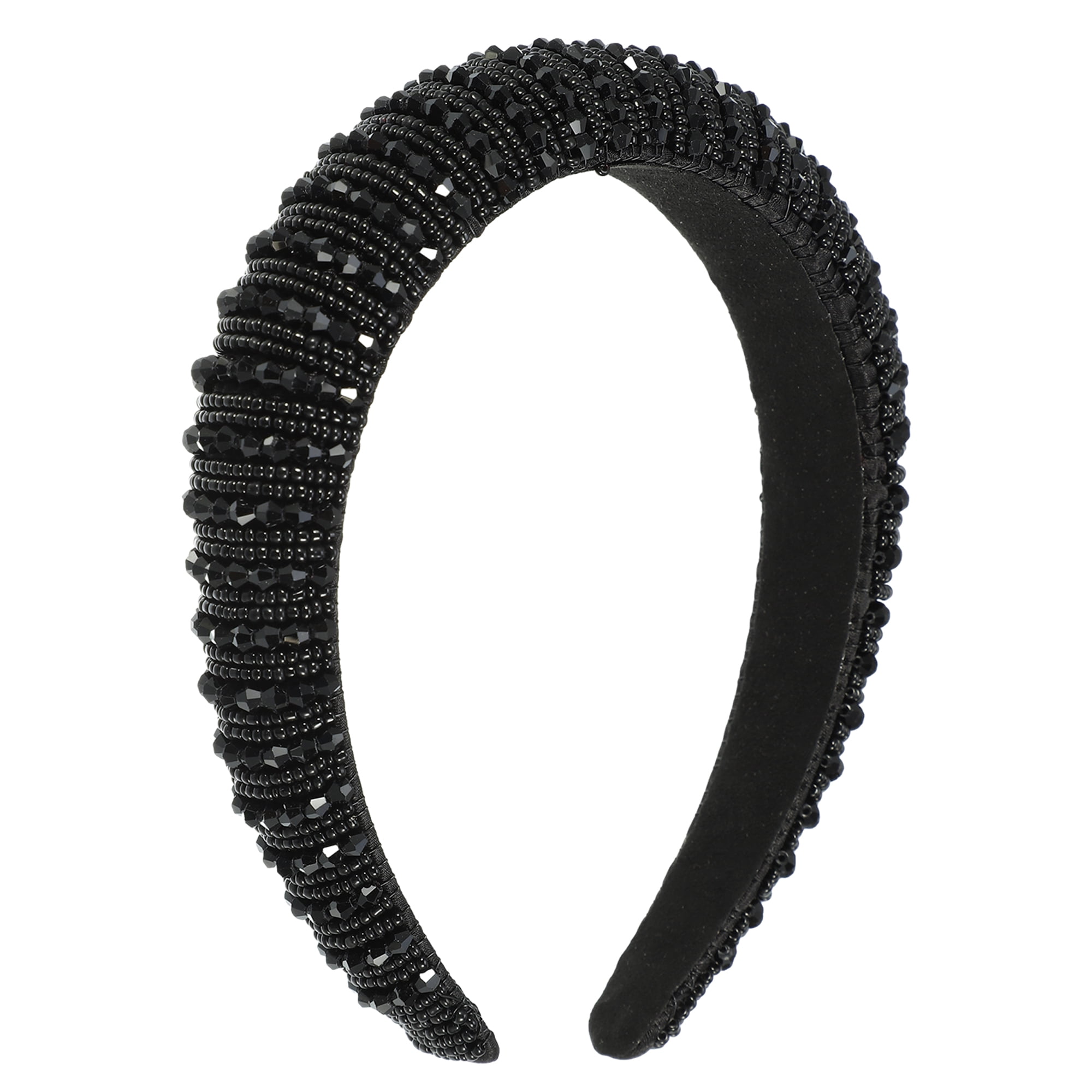 Unique Bargains Crystal Headband Rhinestone Hairband for Women 1.2 Inch Wide Black