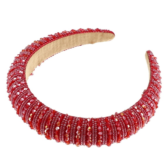 Unique Bargains Crystal Headband Rhinestone Hairband for Women 1.2 Inch Wide Red