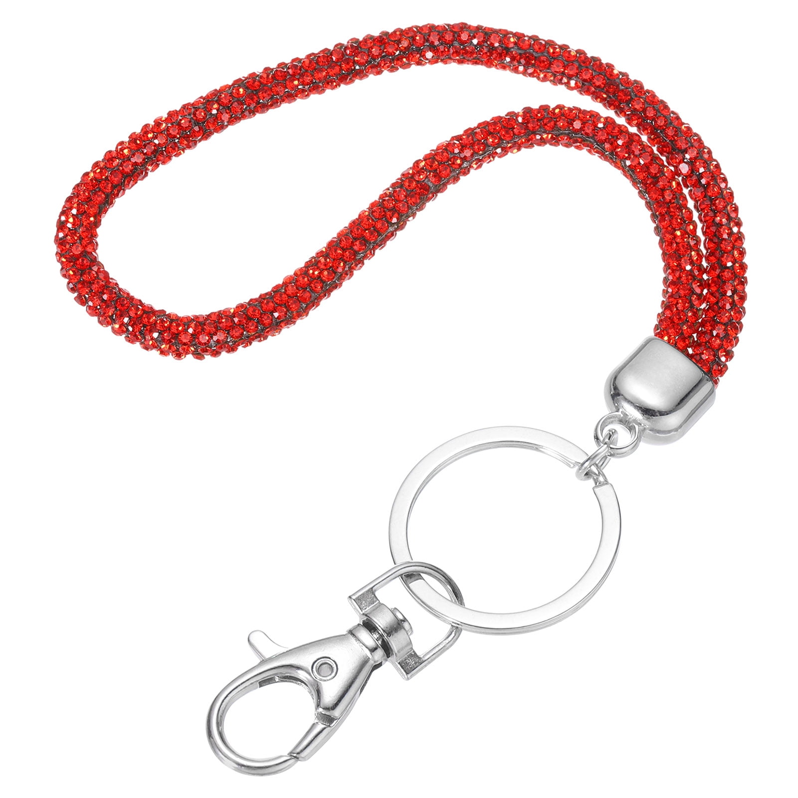 Unique Bargains Crystal Lanyard and Wrist Strap with Metal Clasp and Keyring Red