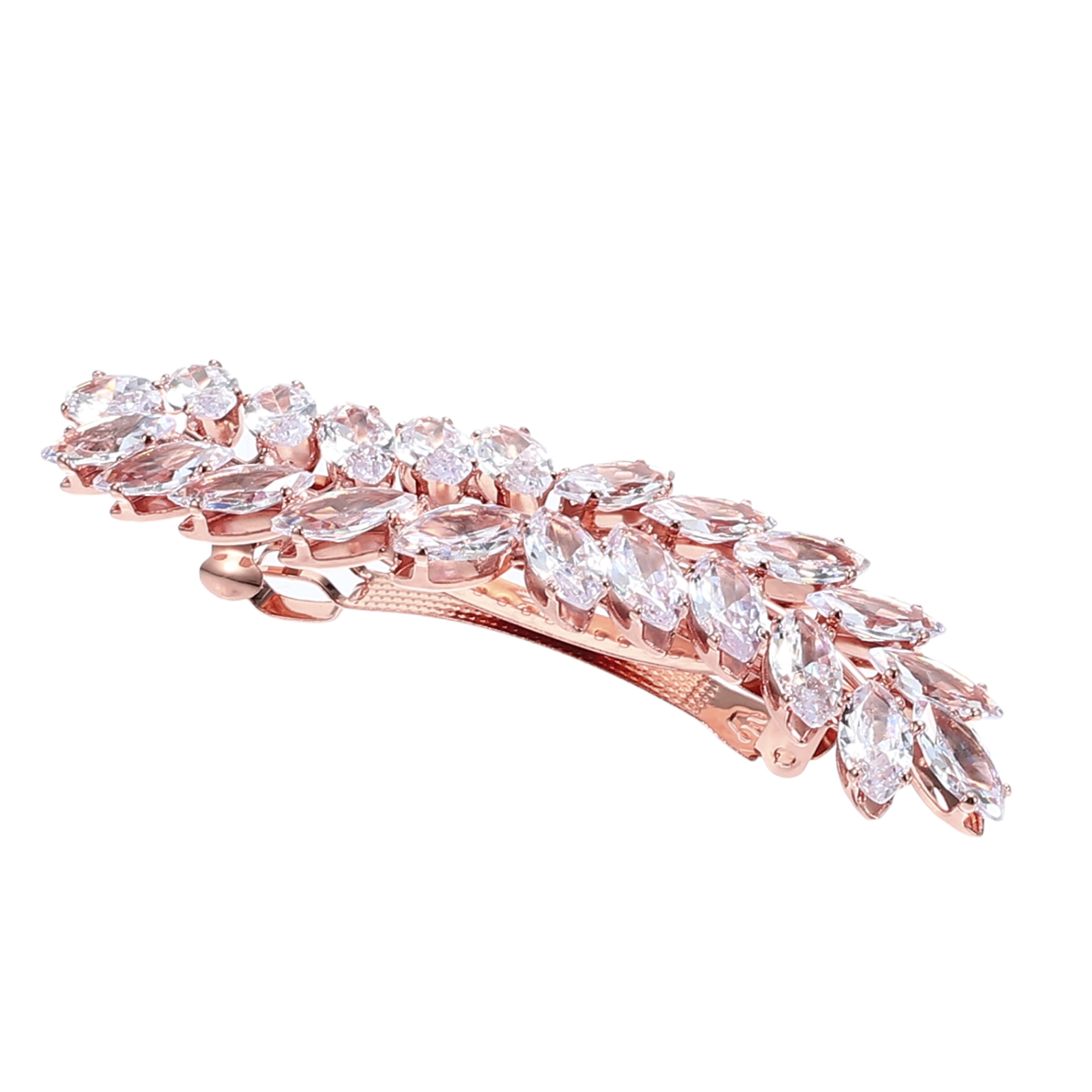 Unique Bargains Crystal Leaf Hair Barrettes, Rhinestone Hair Clips Rose Gold Tone