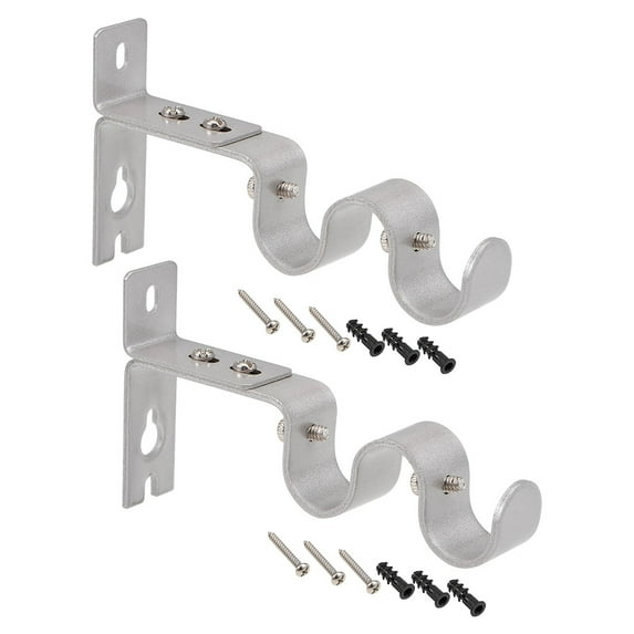 Unique Bargains Curtain Rod Bracket Iron Double Holder Support Drapery Rod 4.92" x 2.76" x 0.83" Silver Tone 2Pcs