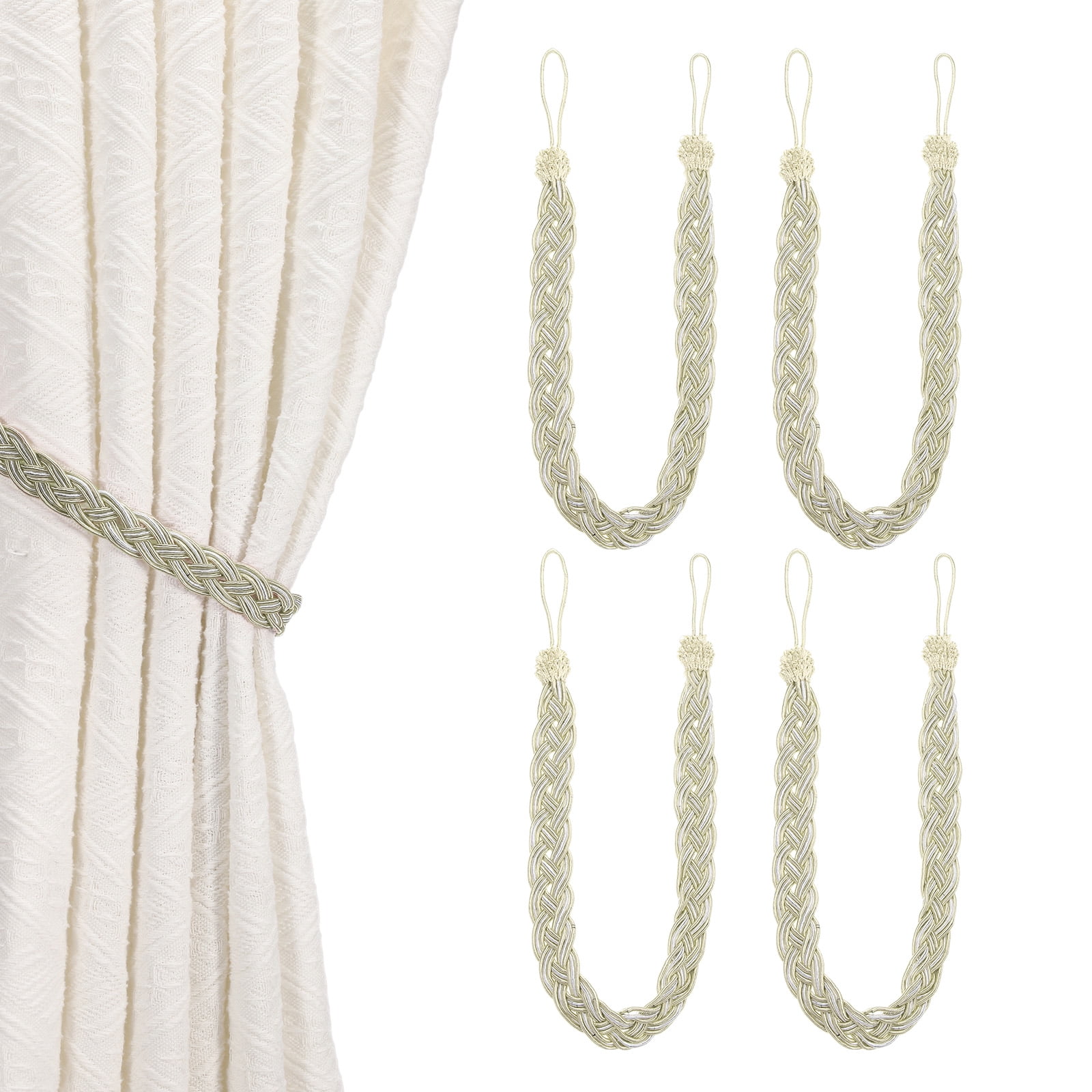 Unique Bargains Curtain Tiebacks Braided Drapery Holdback Beige 22" 4 Pcs
