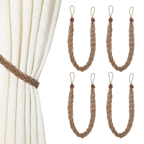Unique Bargains Curtain Tiebacks Braided Drapery Holdback Brown 22" 4 Pcs