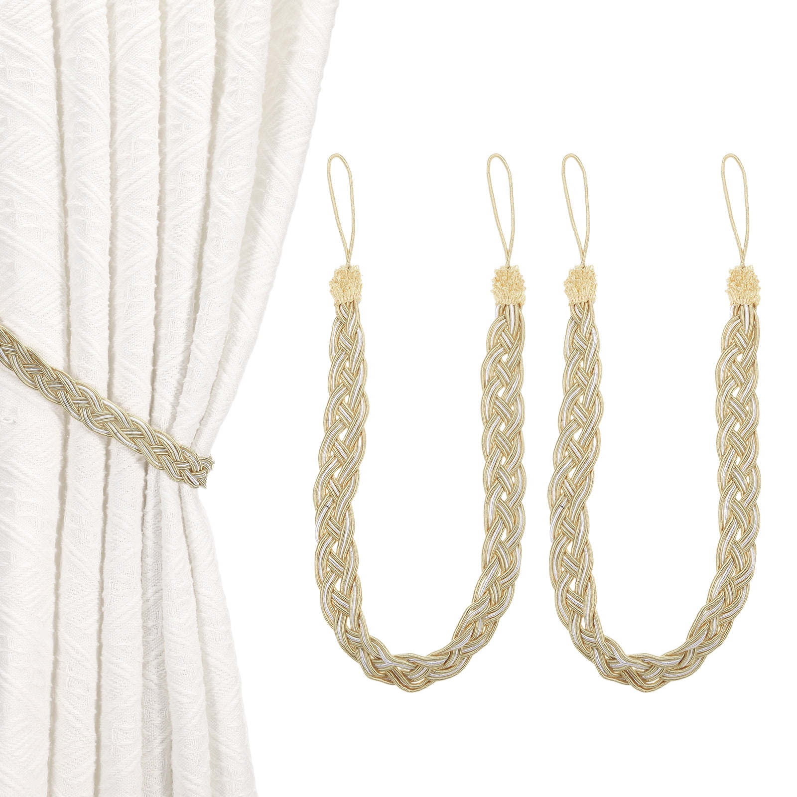 Unique Bargains Curtain Tiebacks Braided Drapery Holdback Dark Beige 23" 2 Pcs