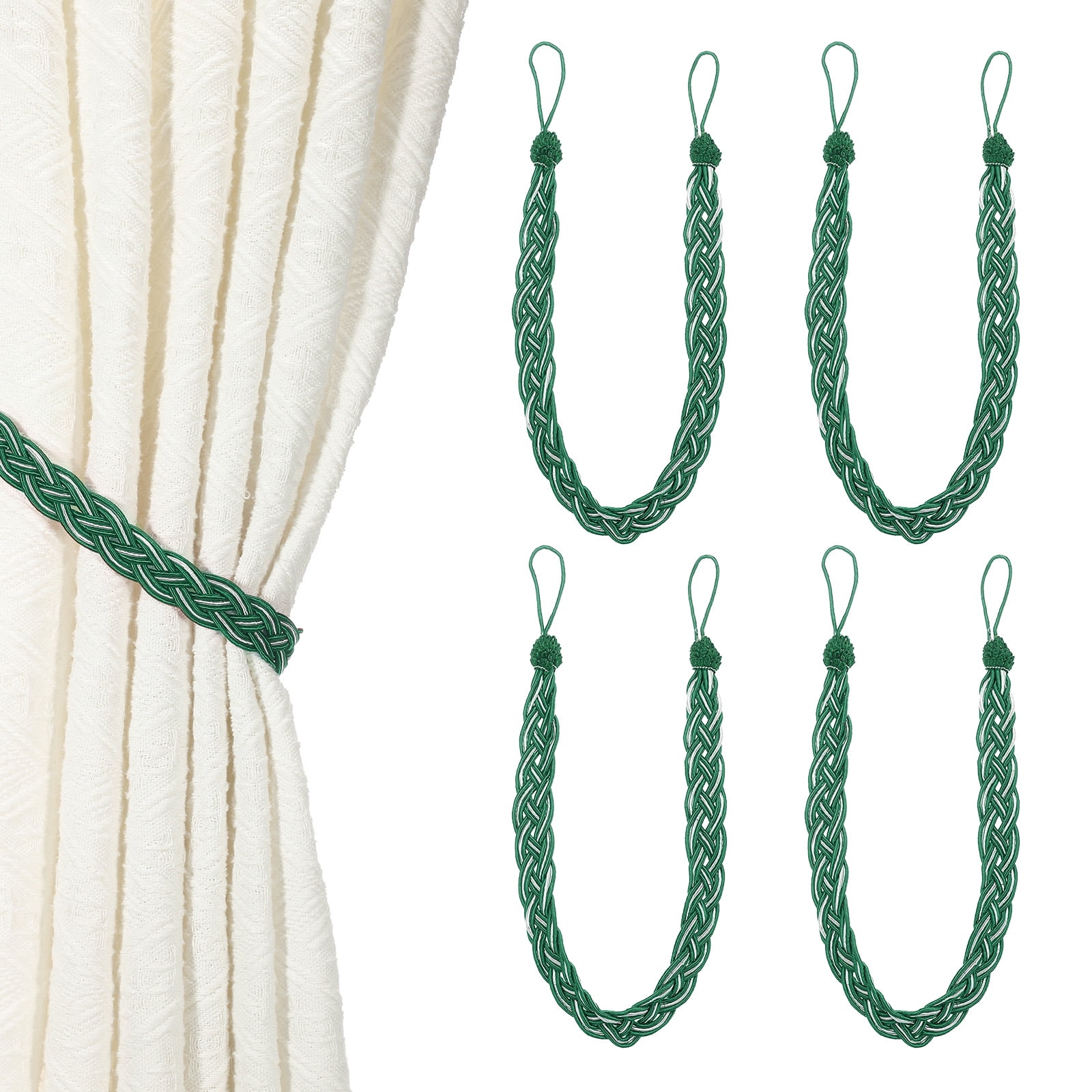 Unique Bargains Curtain Tiebacks Braided Drapery Holdback Dark Green 24" 4 Pcs