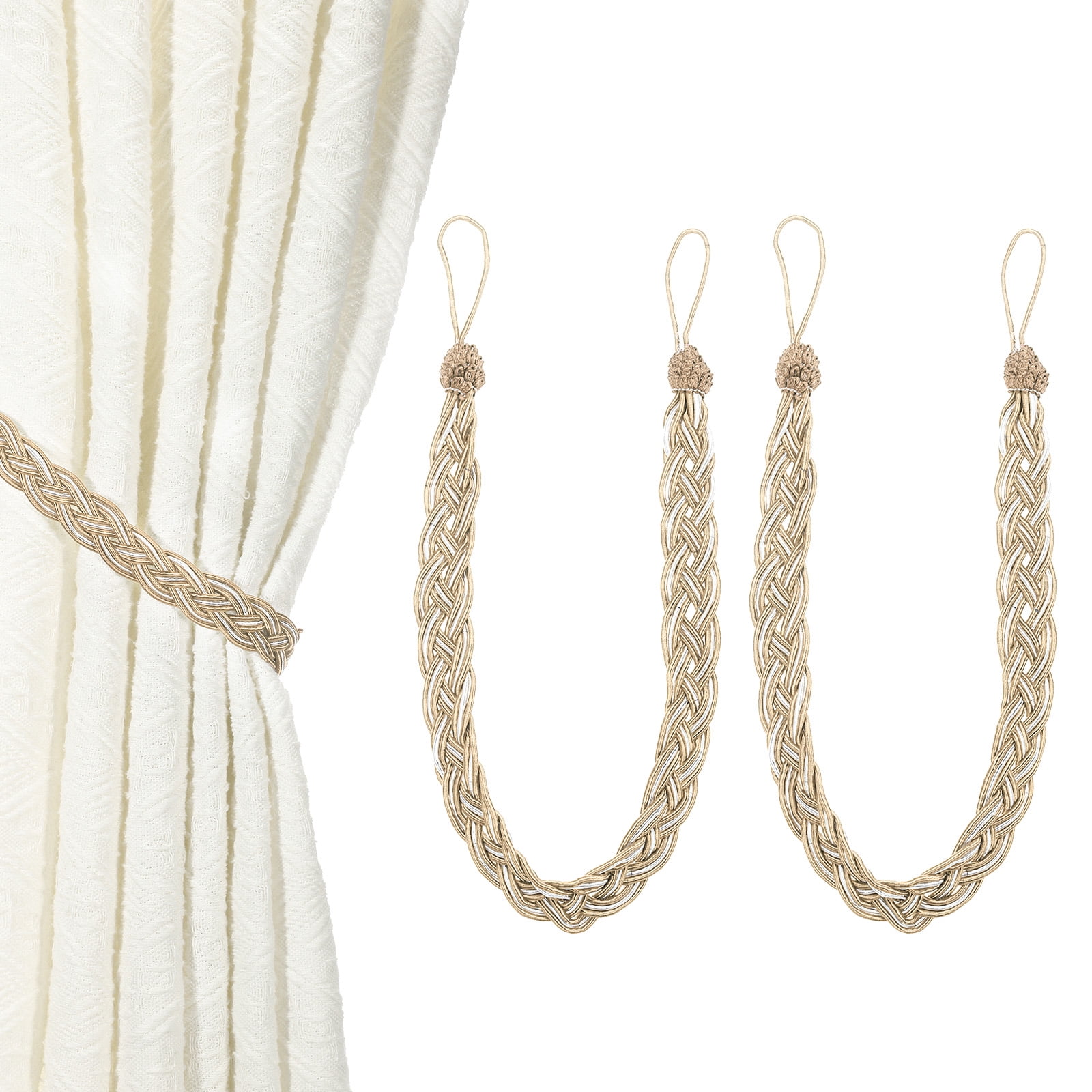 Unique Bargains Curtain Tiebacks Braided Drapery Holdback Light Camel 23" 2 Pcs