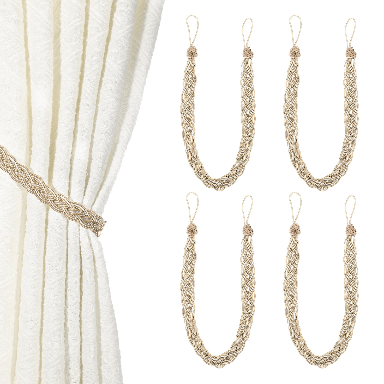 Unique Bargains Curtain Tiebacks Braided Drapery Holdback Light Camel 23" 4 Pcs