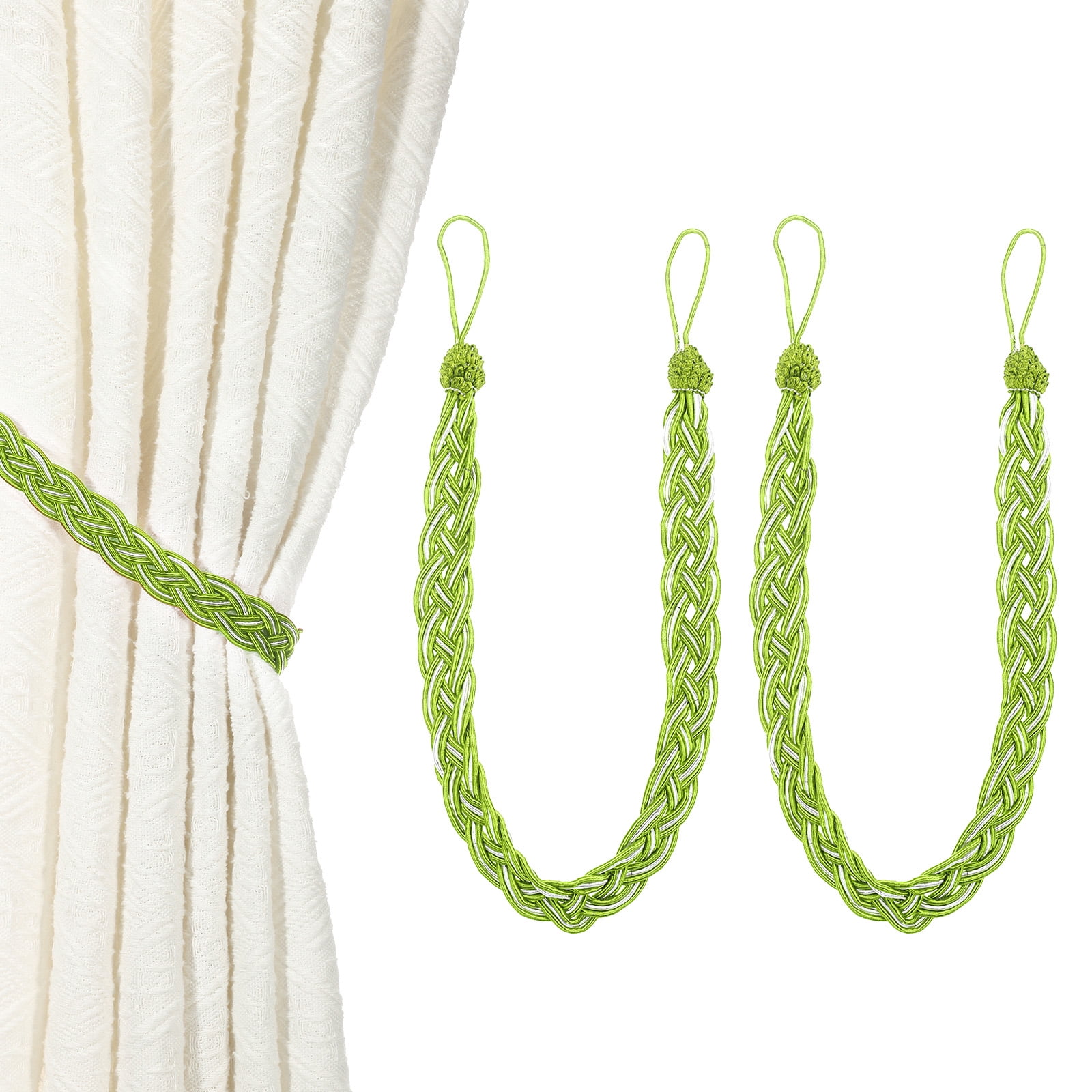 Unique Bargains Curtain Tiebacks Braided Drapery Holdback Light Green 22" 2 Pcs