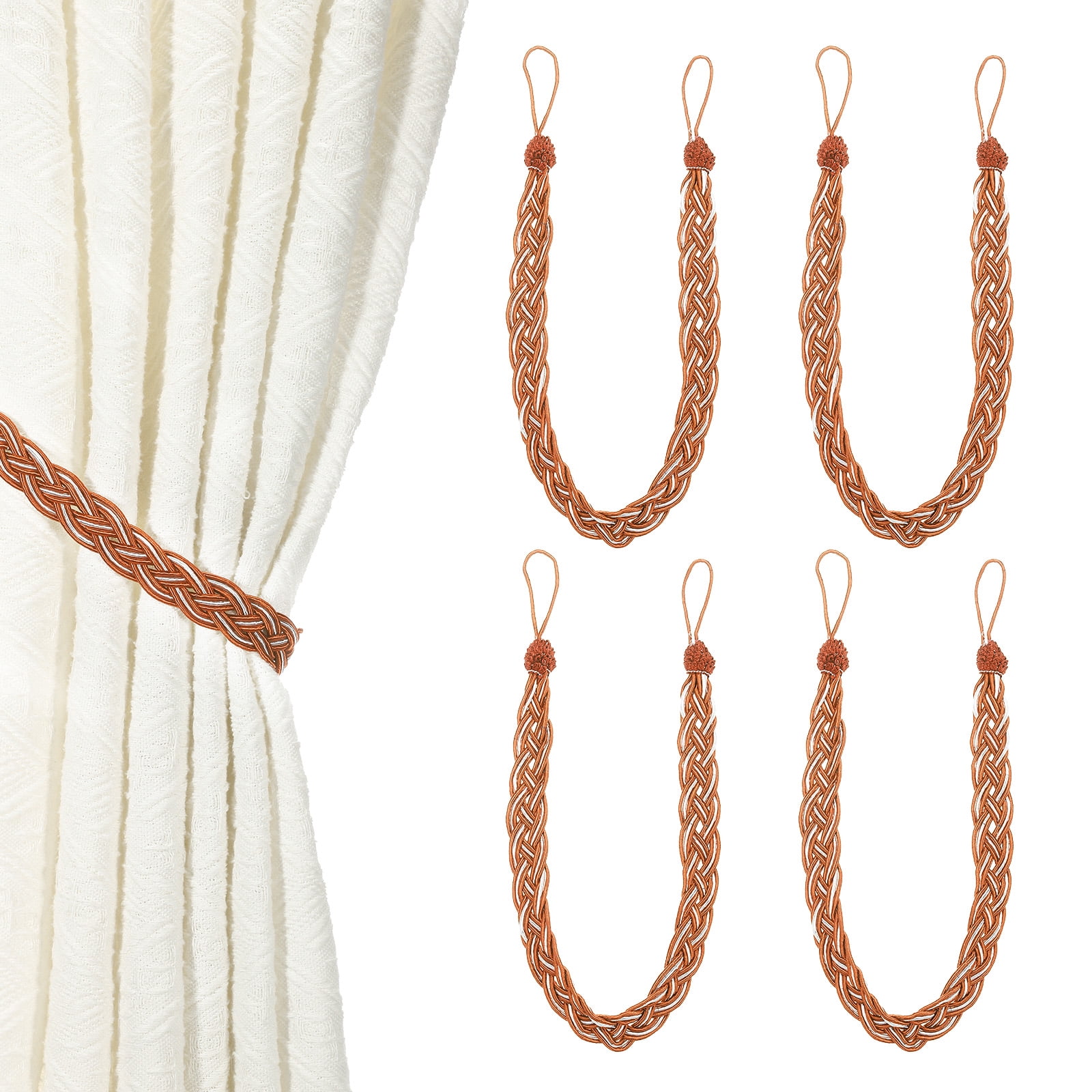 Unique Bargains Curtain Tiebacks Braided Drapery Holdback Orange 23" 4 Pcs