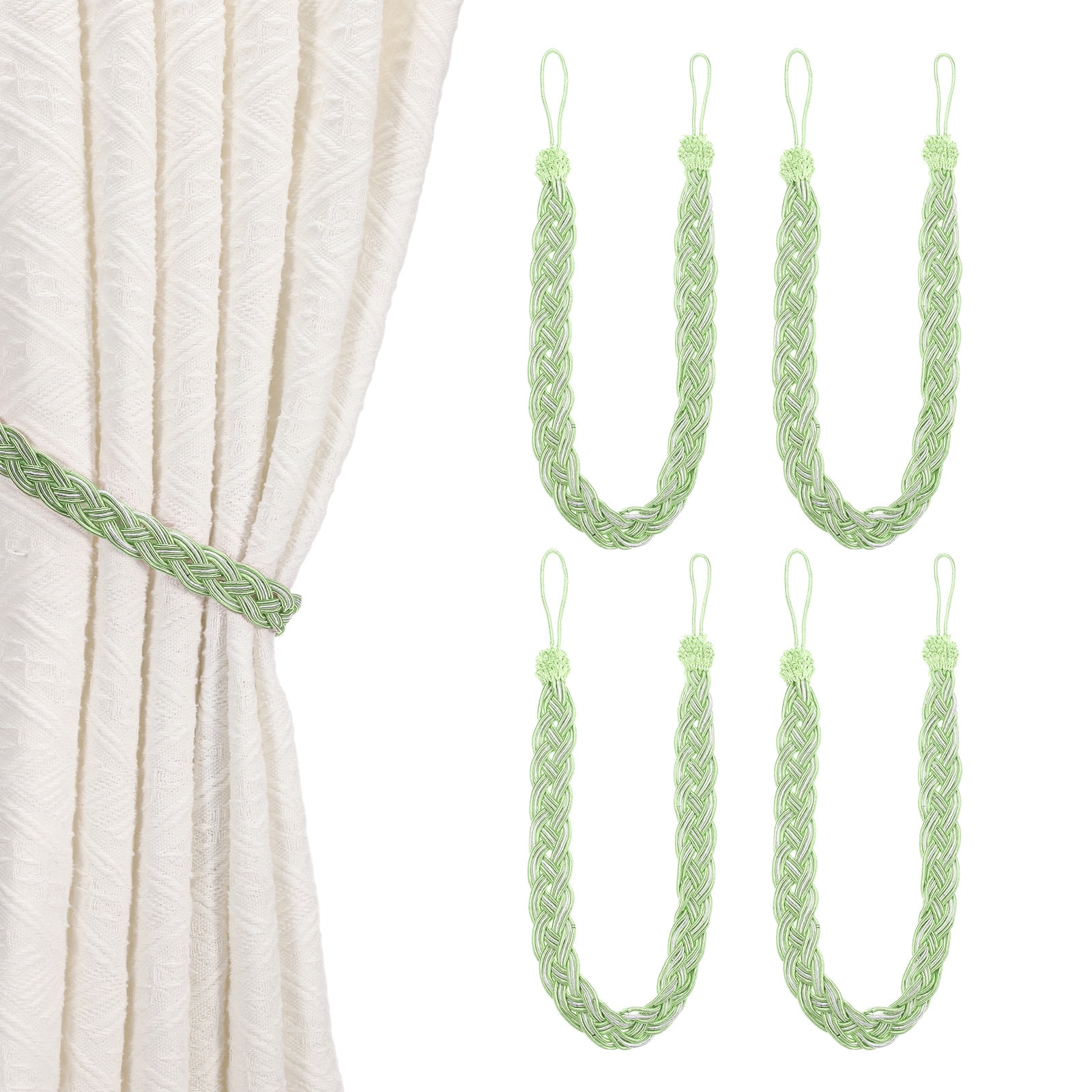 Unique Bargains Curtain Tiebacks Braided Drapery Holdback Pale Green 22" 4 Pcs