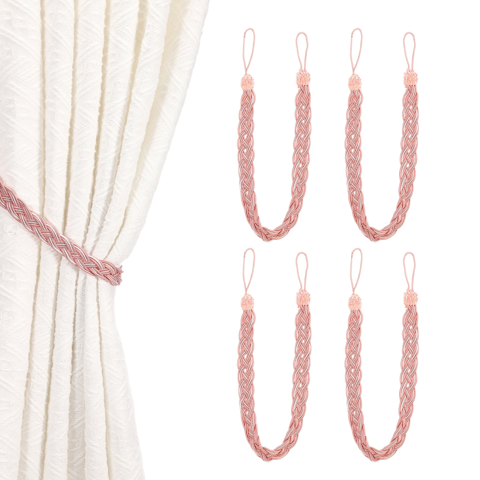 Unique Bargains Curtain Tiebacks Braided Drapery Holdback Pale Pink 23" 4 Pcs